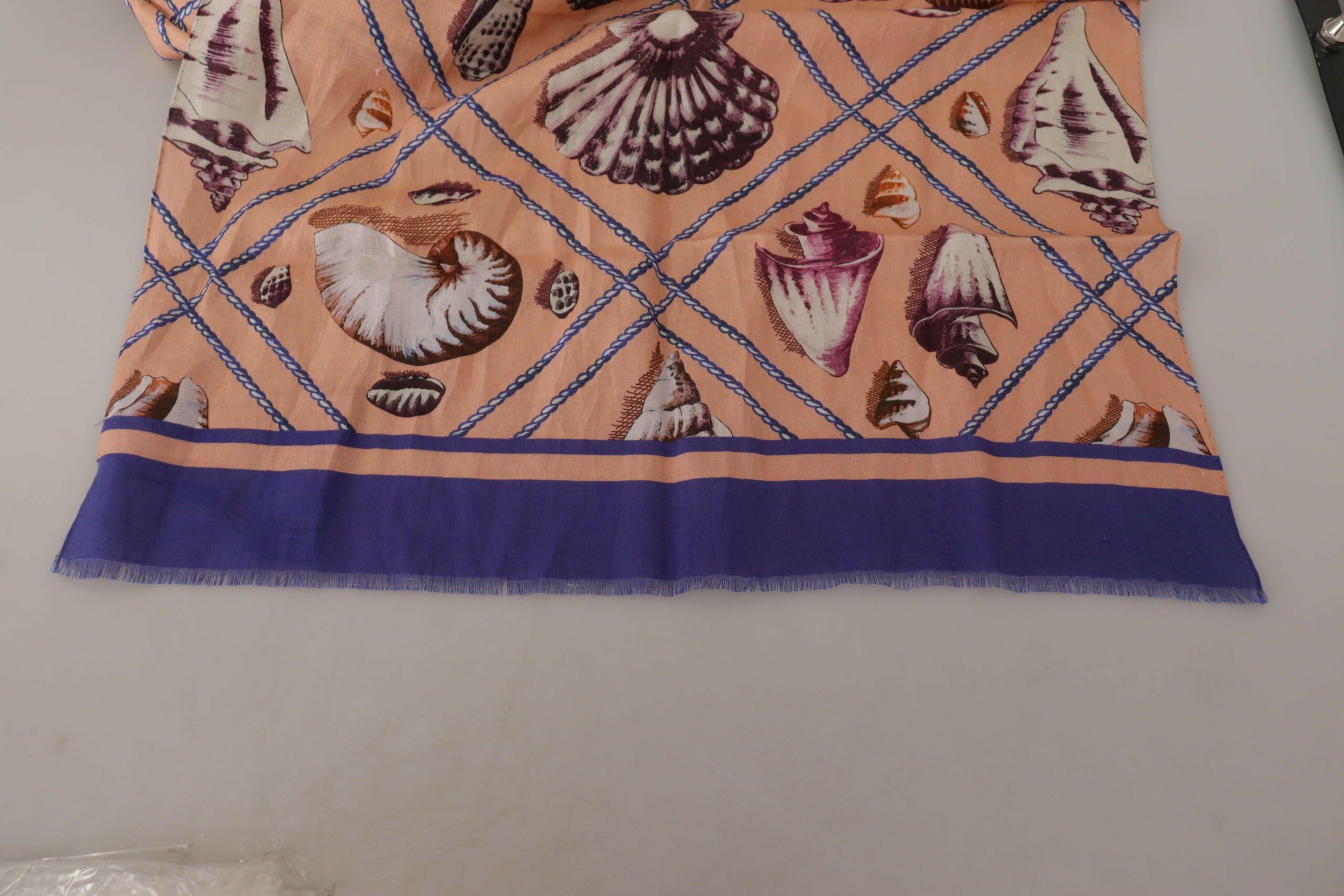 Dolce & Gabbana Blue Linen Seashell Pattern Mens Wrap Shawl Scarf -   -  Dolce & Gabbana.