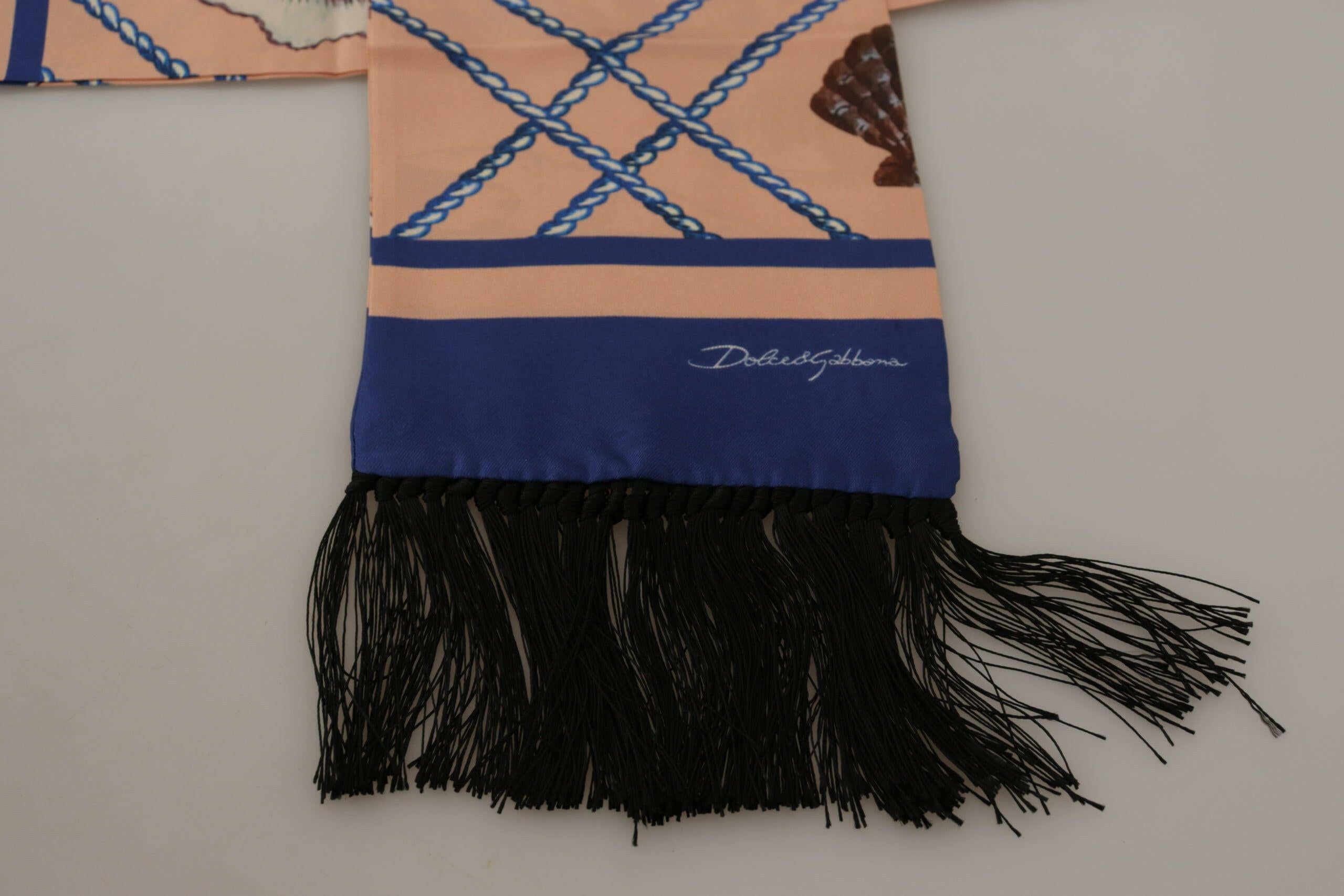 Dolce & Gabbana Multicolor Seashell Patterned DG Logo Shawl Fringe Silk Scarf -   -  Dolce & Gabbana.