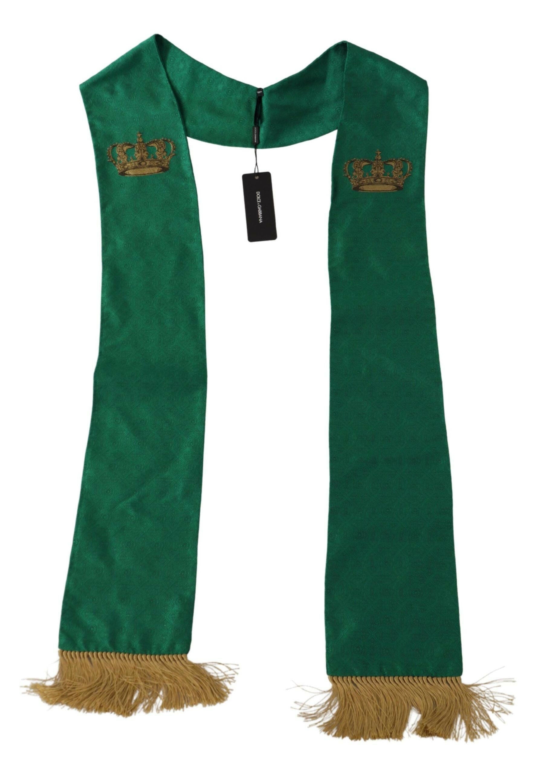 Dolce & Gabbana Green Crown Embroidered Shawl Fringe Blend Silk -   -  Dolce & Gabbana.