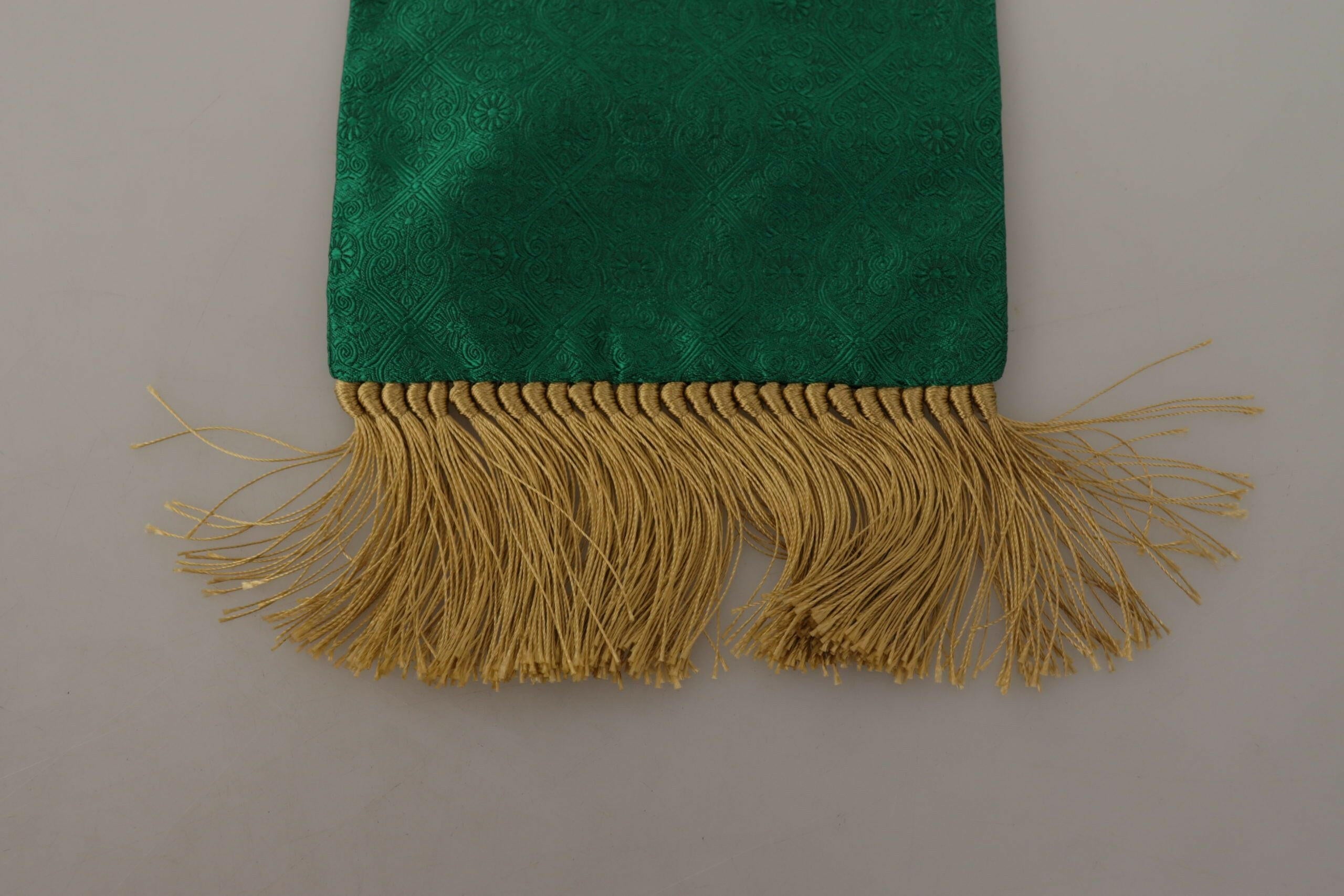 Dolce & Gabbana Green Crown Embroidered Shawl Fringe Blend Silk -   -  Dolce & Gabbana.
