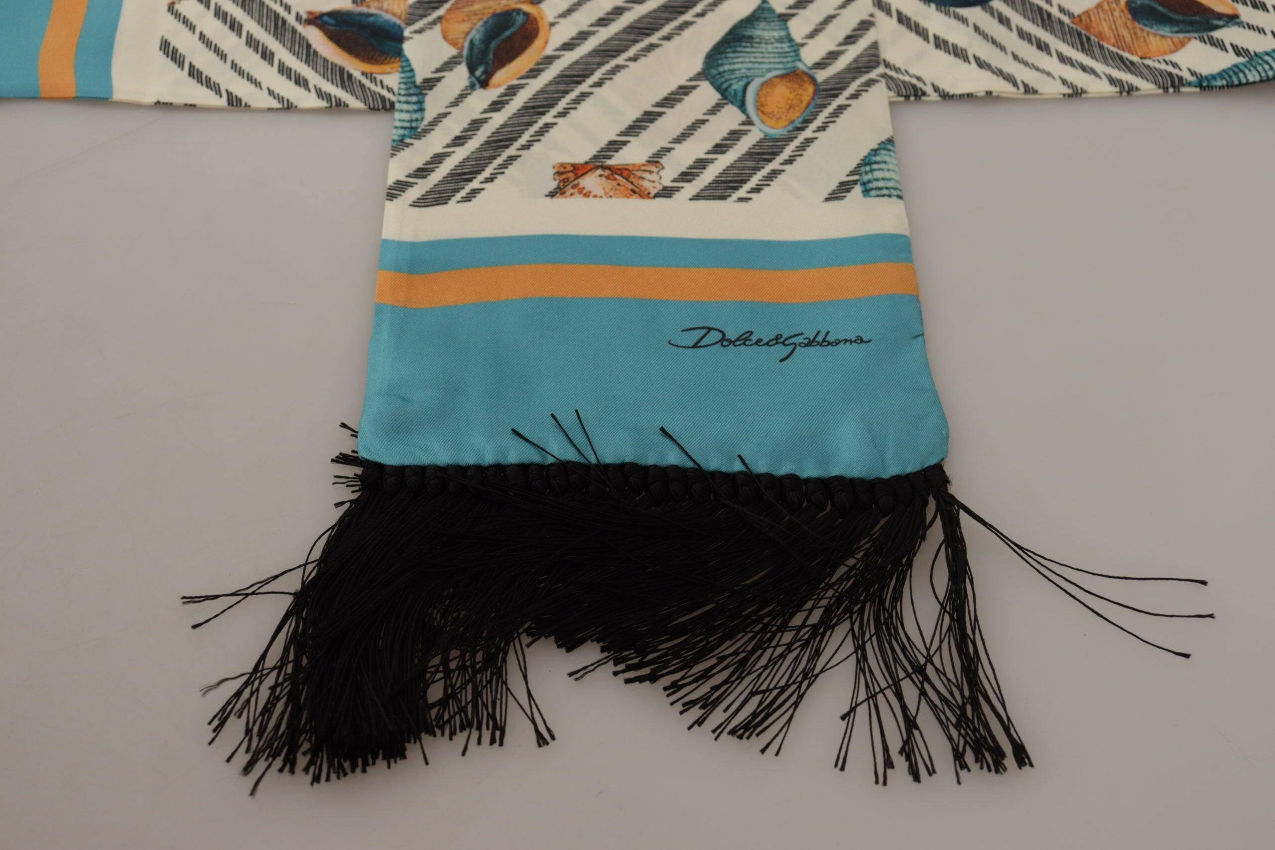 Dolce & Gabbana Multicolor Seashells DG Print Silk Shawl Fringe Scarf -   -  Dolce & Gabbana.