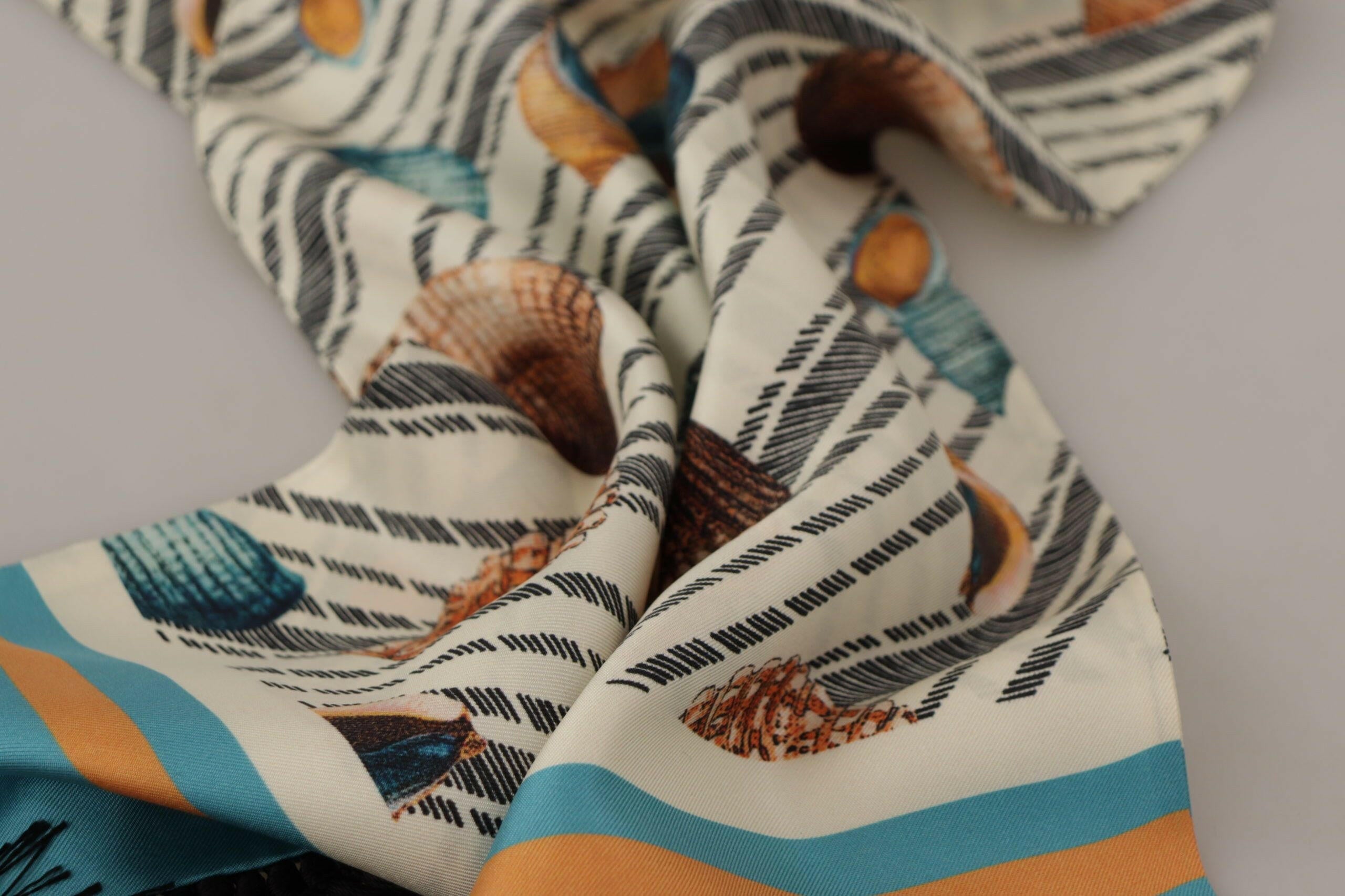 Dolce & Gabbana Multicolor Seashells DG Print Silk Shawl Fringe Scarf -   -  Dolce & Gabbana.