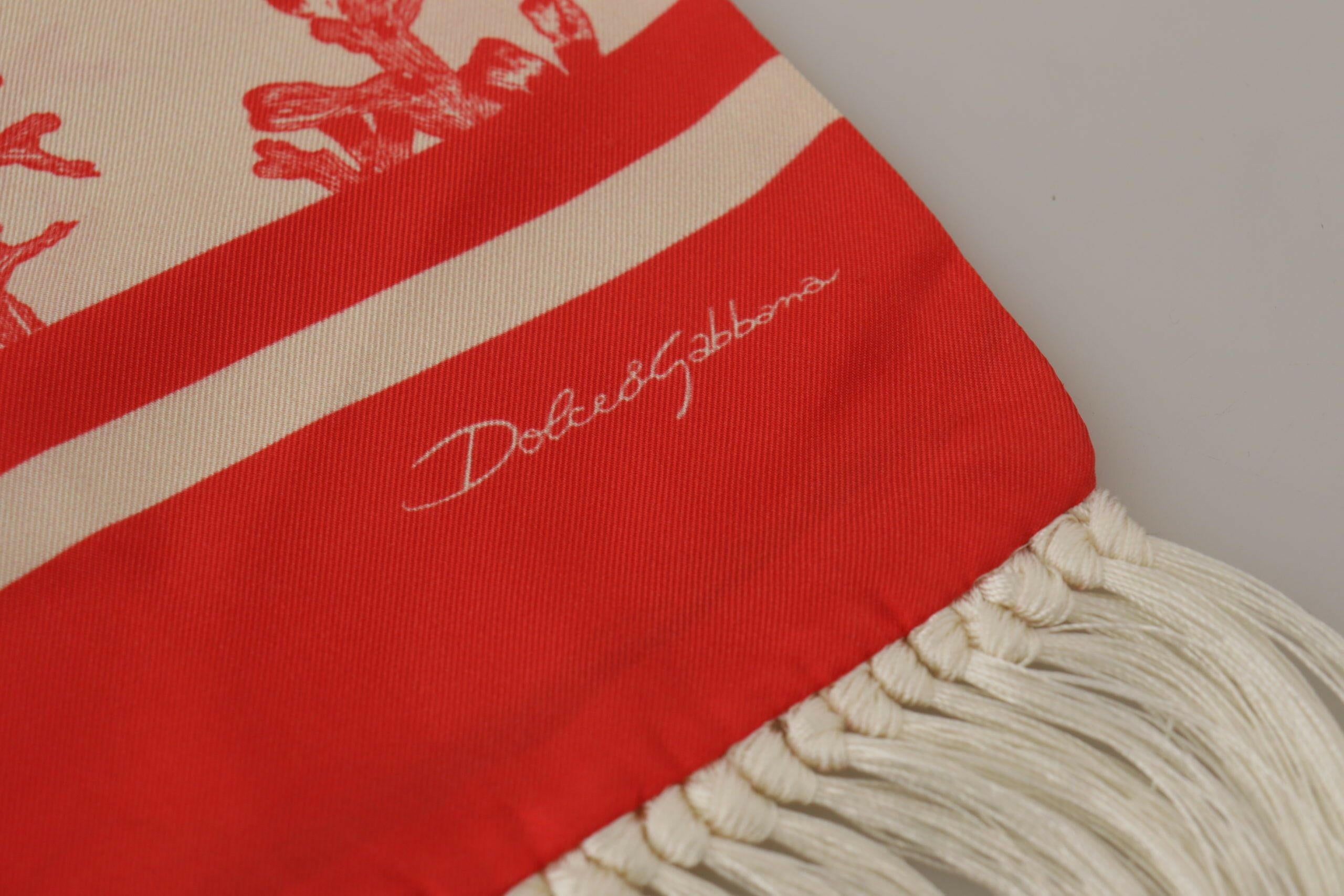 Dolce & Gabbana White Red Coral Print Shawl Wrap Fringe Scarf -   -  Dolce & Gabbana.