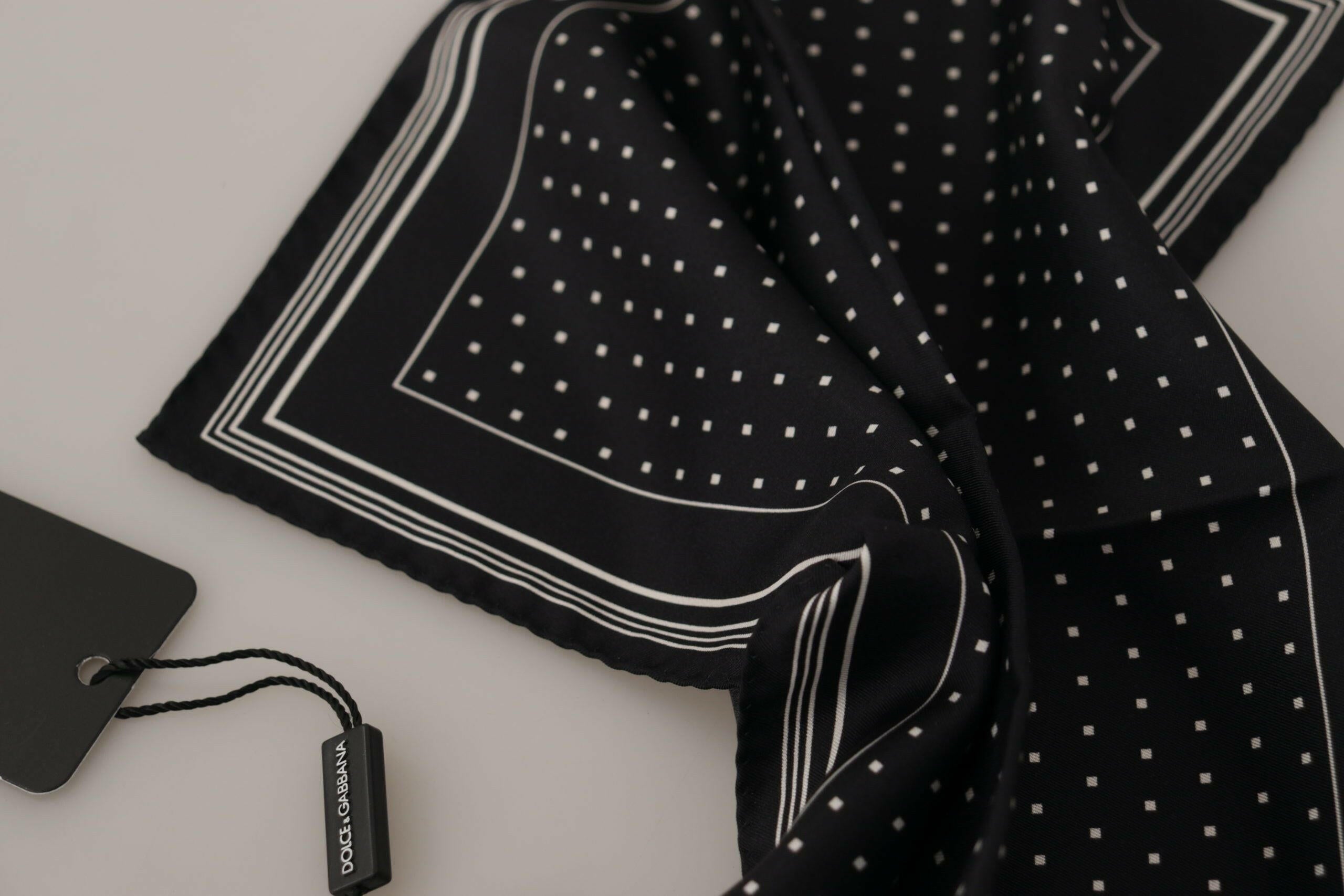 Dolce & Gabbana Black Polka Dots DG Logo Square Handkerchief -  Mens Handkerchief -  Dolce & Gabbana.