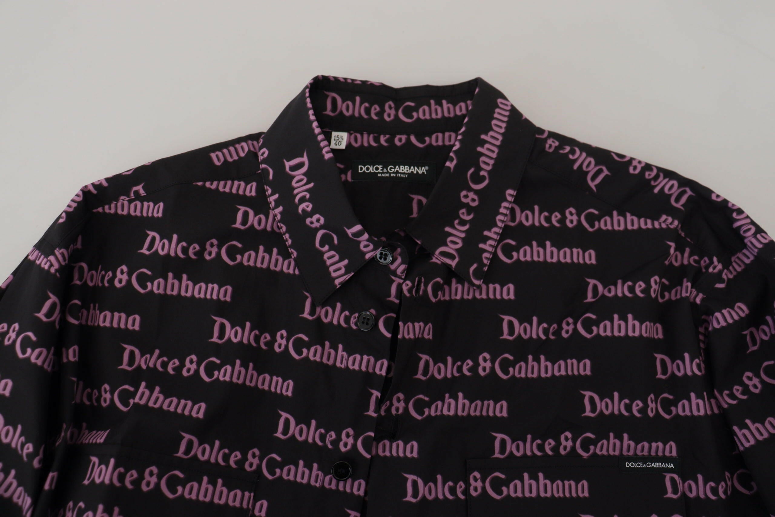 Dolce & Gabbana Black Purple Logo Slim Dress Formal Shirt -   -  Dolce & Gabbana.