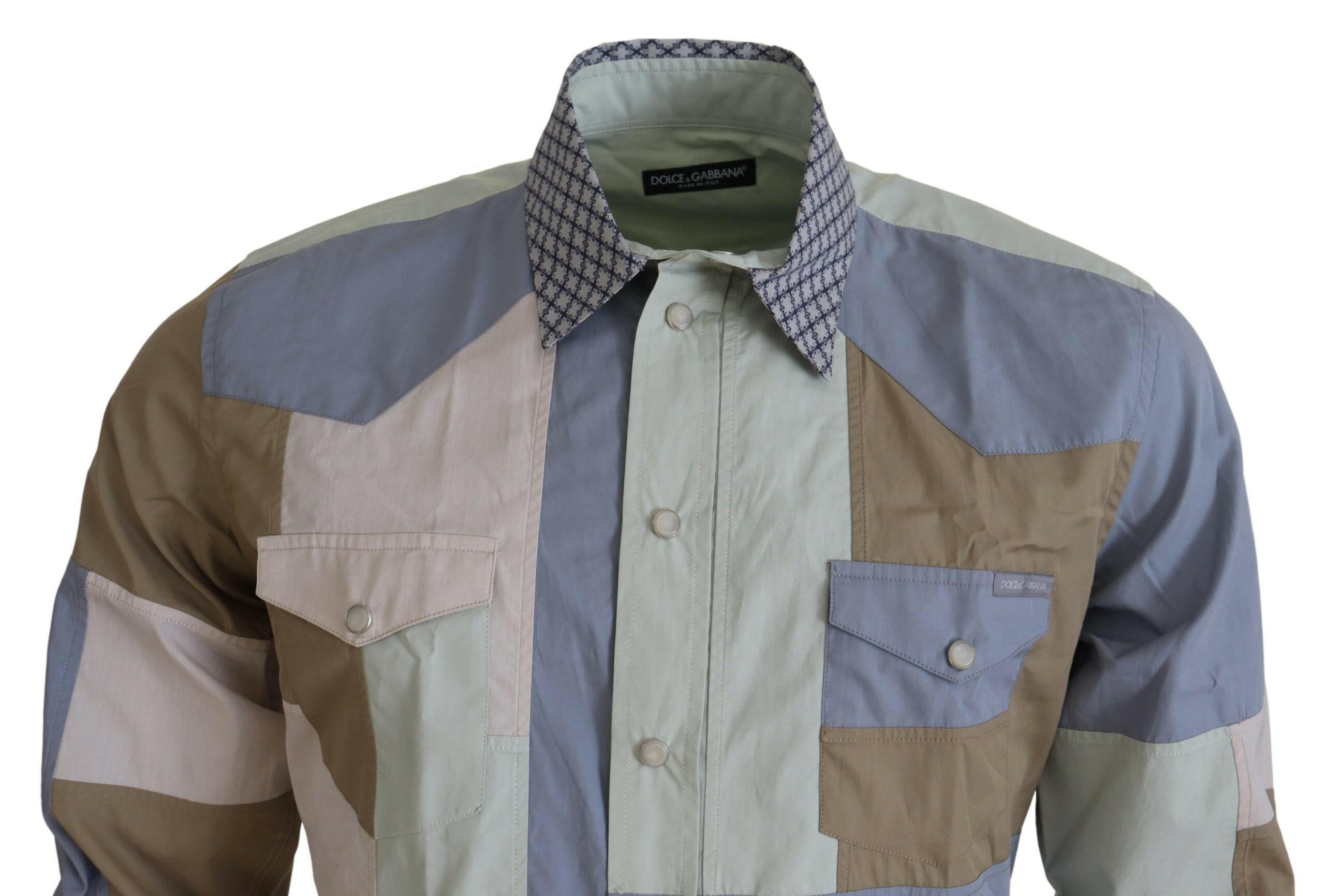 Dolce & Gabbana Multicolor Cotton Patchwork Slim Shirt -   -  Dolce & Gabbana.