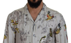 Dolce & Gabbana White Bird Print Silk Satin Casual Shirt -   -  Dolce & Gabbana.