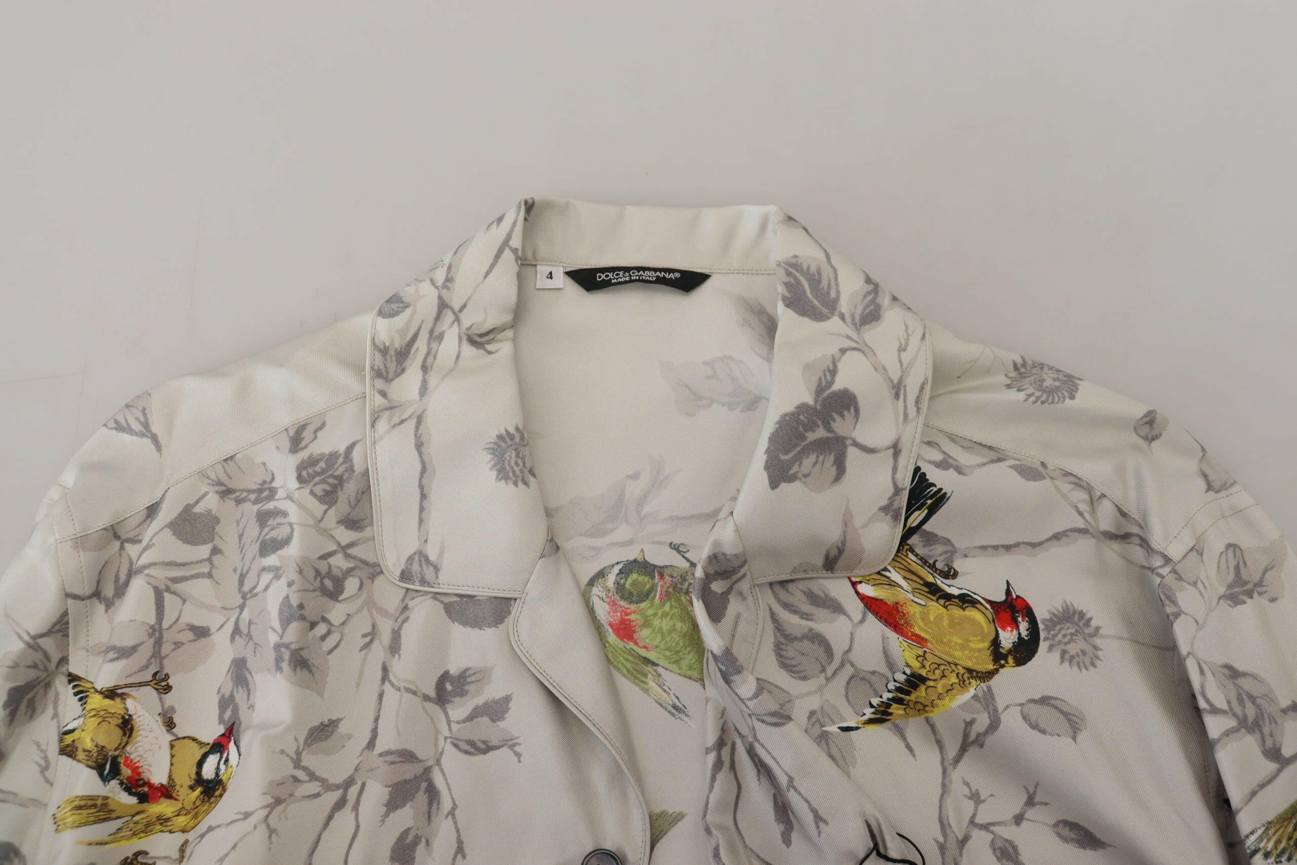 Dolce & Gabbana White Bird Print Silk Satin Casual Shirt -   -  Dolce & Gabbana.