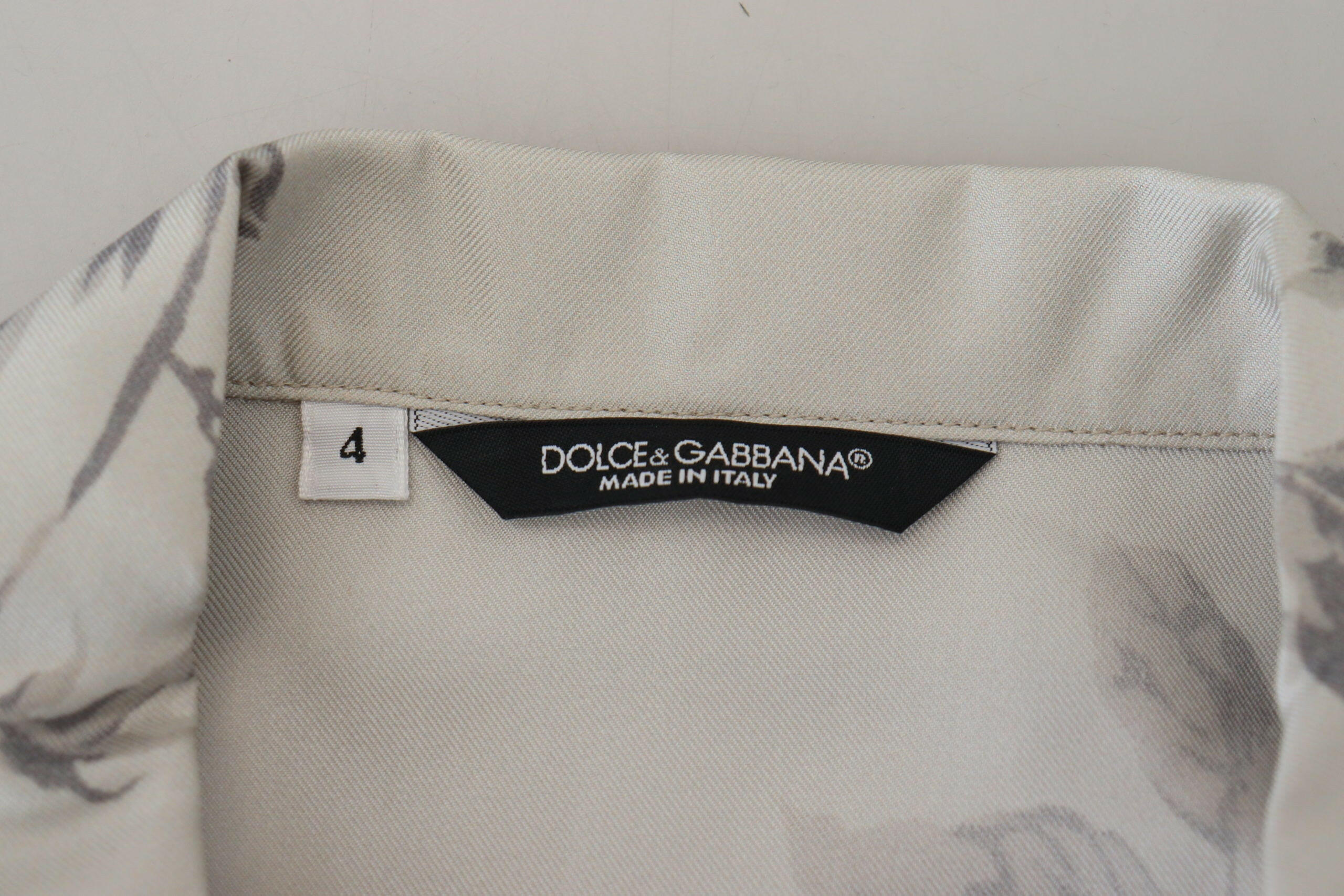 Dolce & Gabbana White Bird Print Silk Satin Casual Shirt -   -  Dolce & Gabbana.