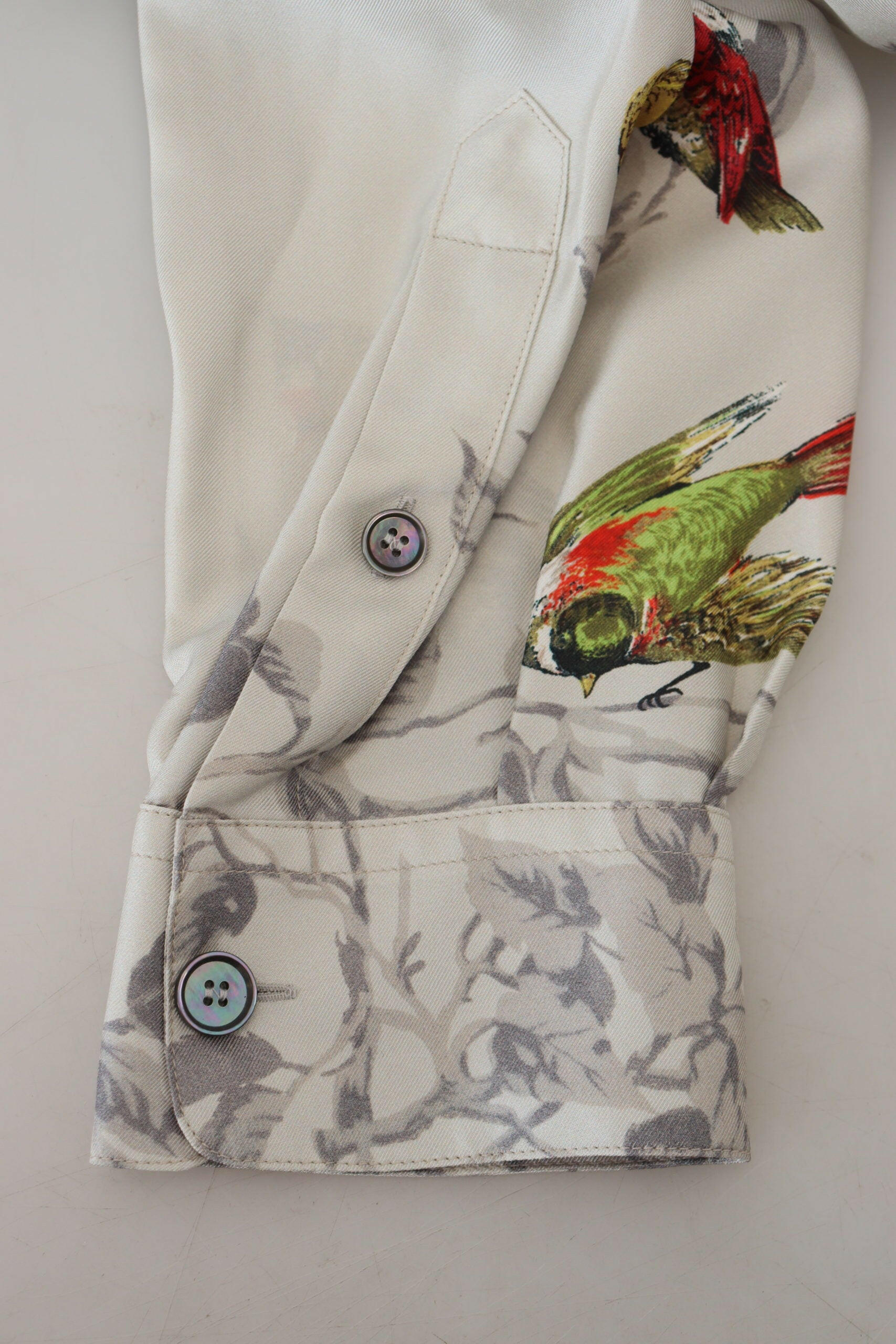 Dolce & Gabbana White Bird Print Silk Satin Casual Shirt -   -  Dolce & Gabbana.