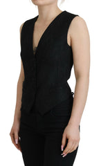 Dolce & Gabbana Black Brocade Button Down Sleeveless Vest Top -   -  Dolce & Gabbana.