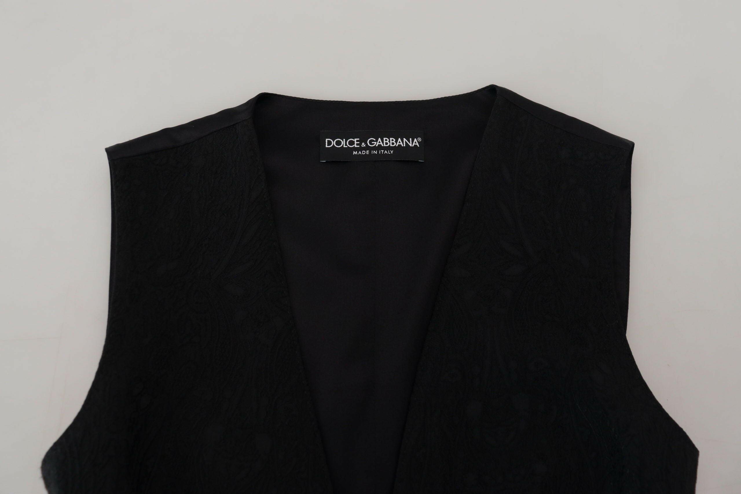 Dolce & Gabbana Black Brocade Button Down Sleeveless Vest Top -   -  Dolce & Gabbana.