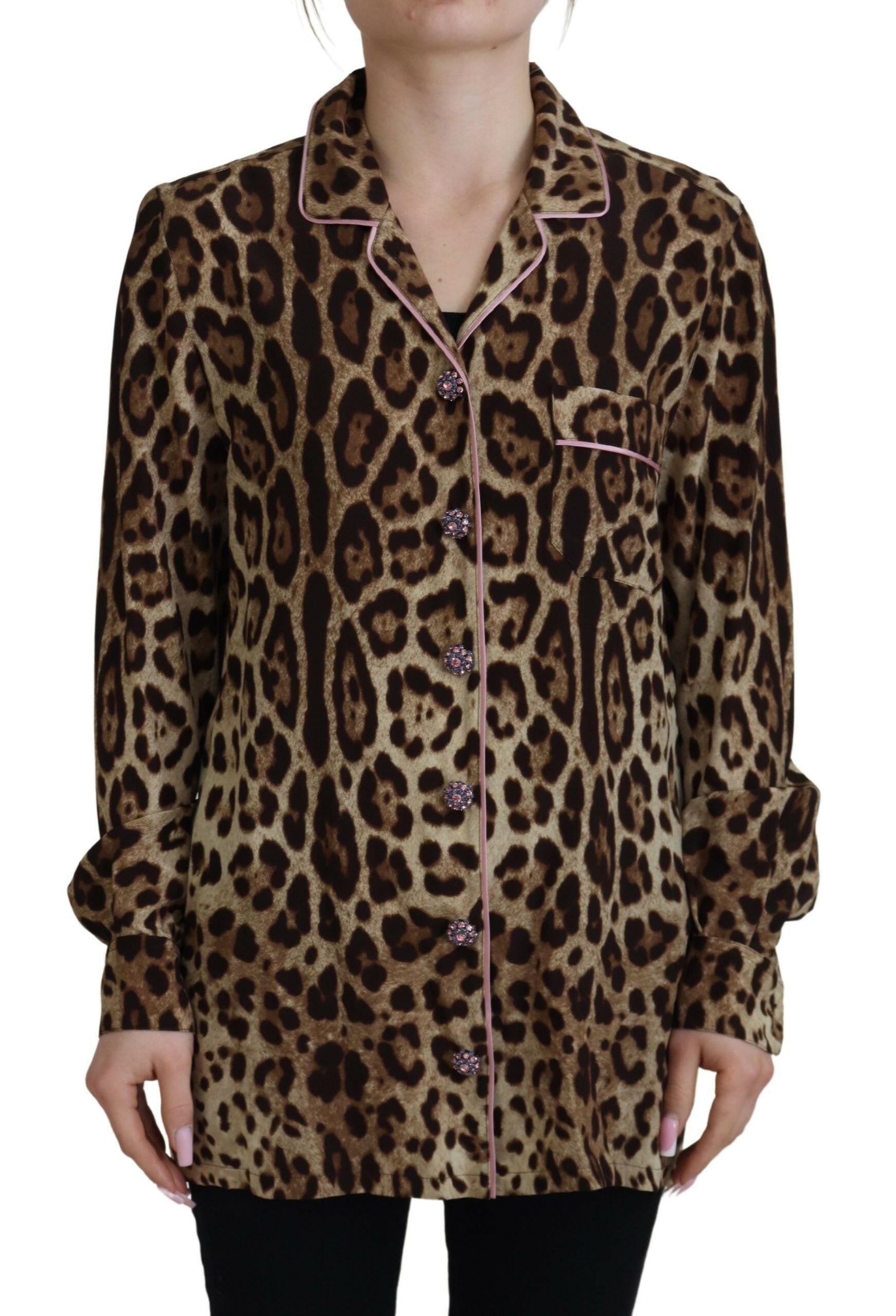 Dolce & Gabbana Brown Leopard Print Long Sleeves Blouse Top -   -  Dolce & Gabbana.
