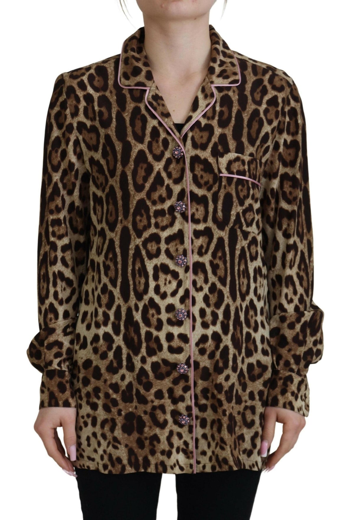 Dolce & Gabbana Brown Leopard Print Long Sleeves Blouse Top -   -  Dolce & Gabbana.