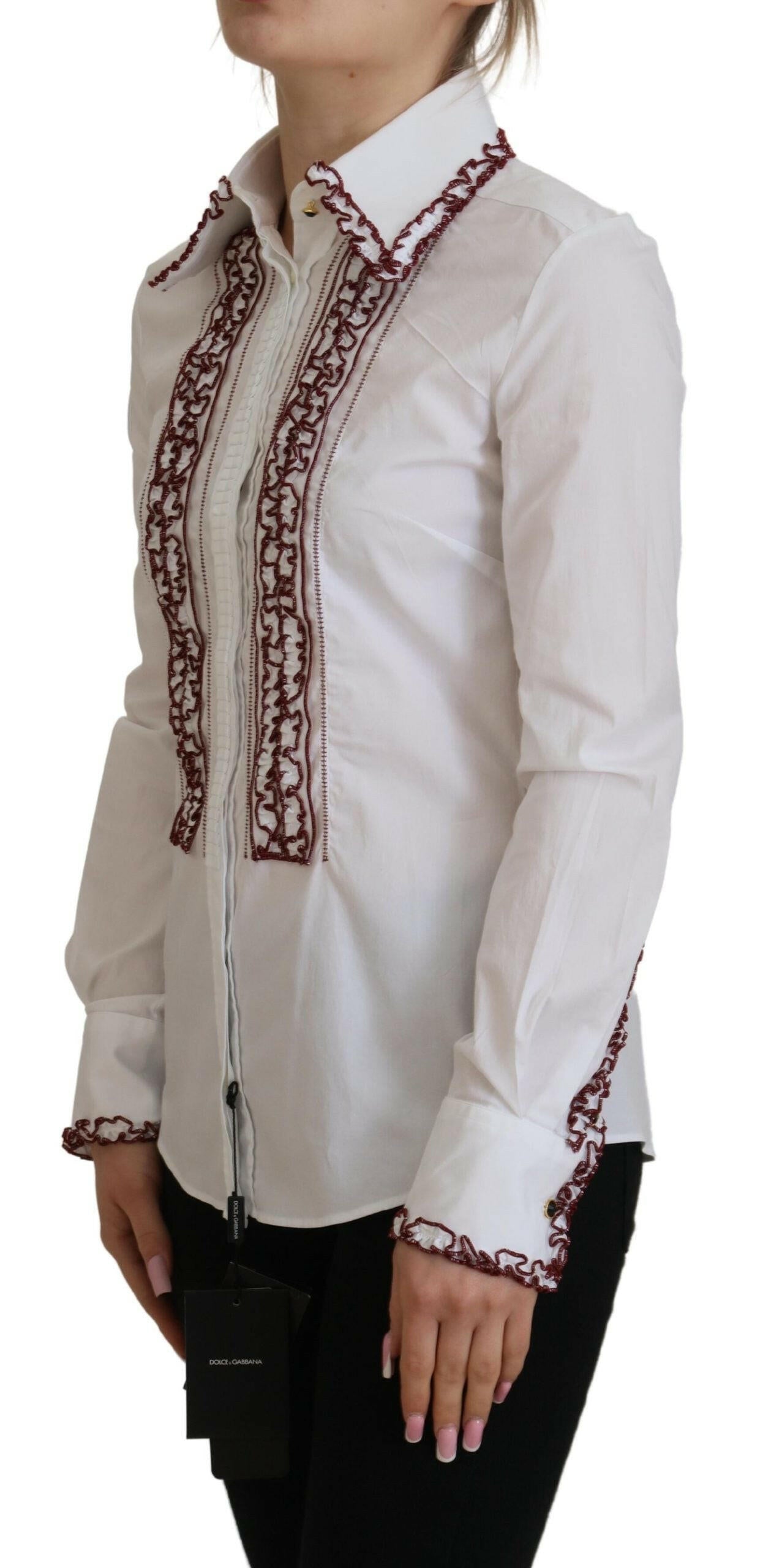Dolce & Gabbana White Lace Long Sleeves Ruffle Collar Top -   -  Dolce & Gabbana.