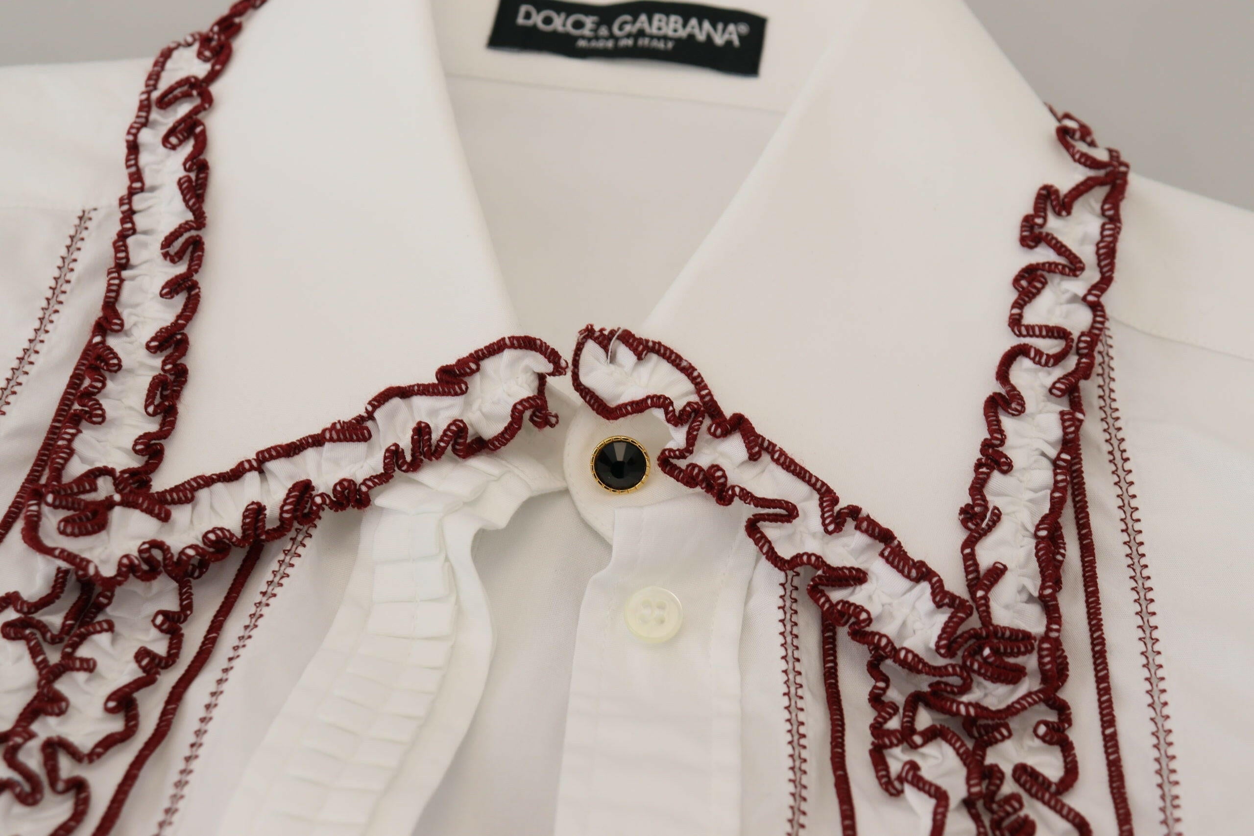 Dolce & Gabbana White Lace Long Sleeves Ruffle Collar Top -   -  Dolce & Gabbana.
