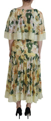 Dolce & Gabbana Yellow Floral Print Pleated Maxi Silk Dress -   -  Dolce & Gabbana.