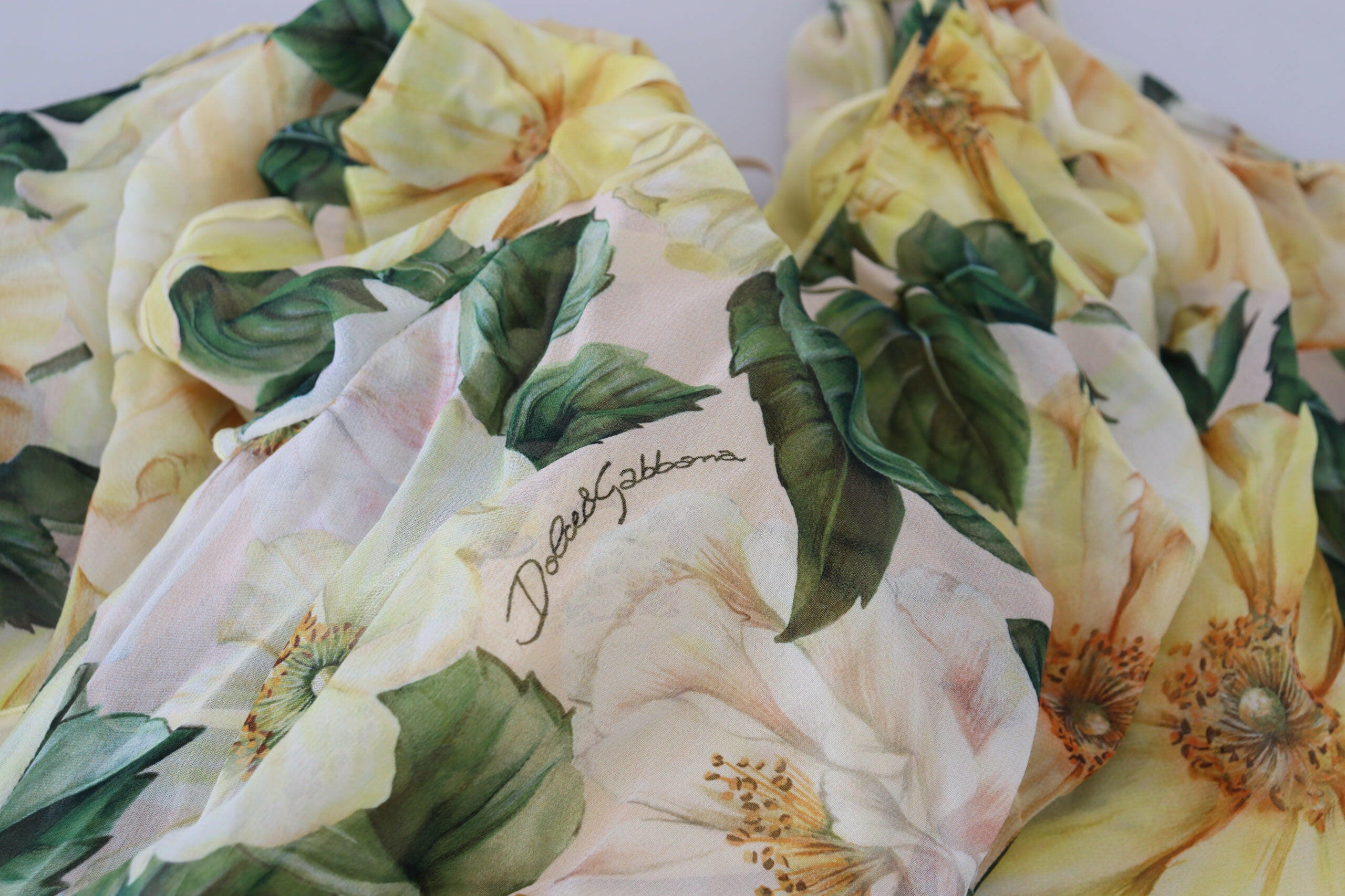 Dolce & Gabbana Yellow Floral Print Pleated Maxi Silk Dress -   -  Dolce & Gabbana.