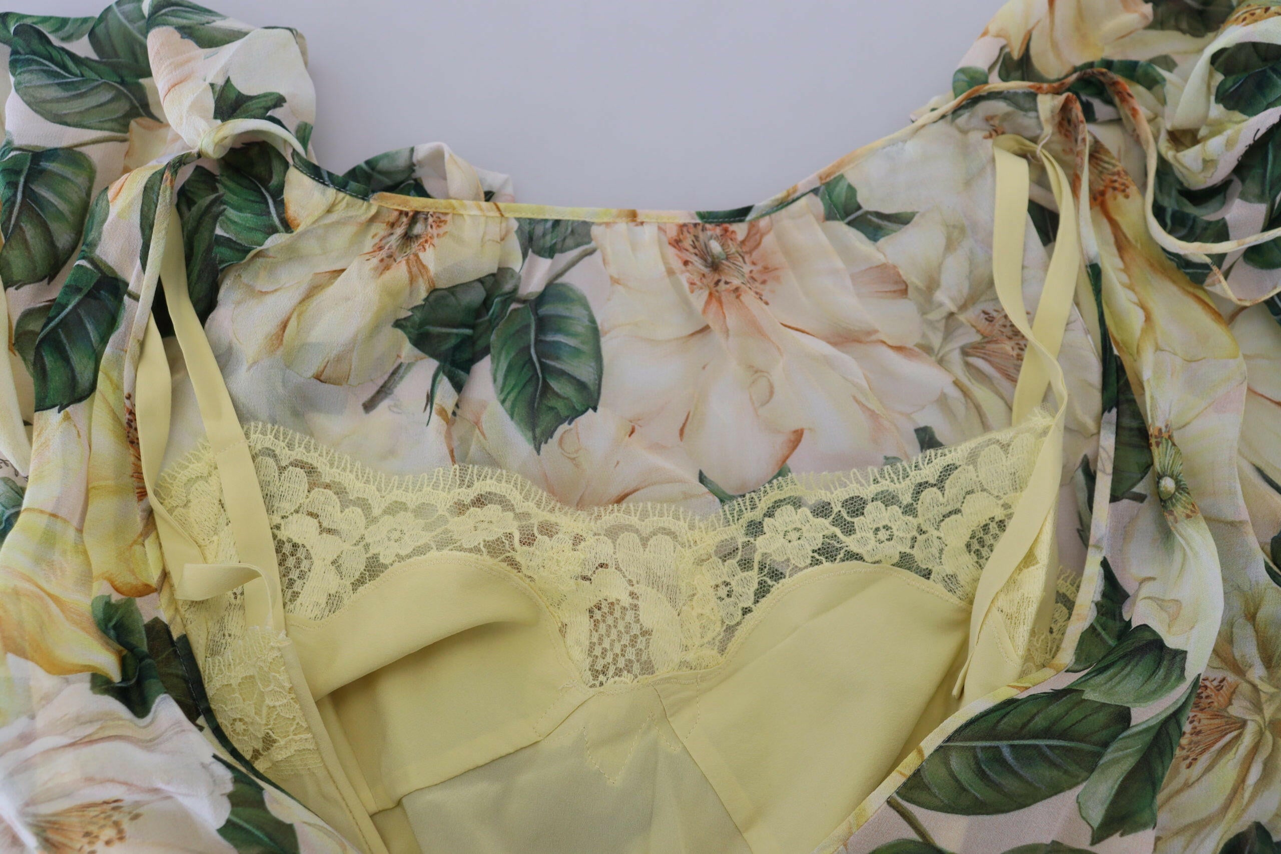 Dolce & Gabbana Yellow Floral Print Pleated Maxi Silk Dress -   -  Dolce & Gabbana.