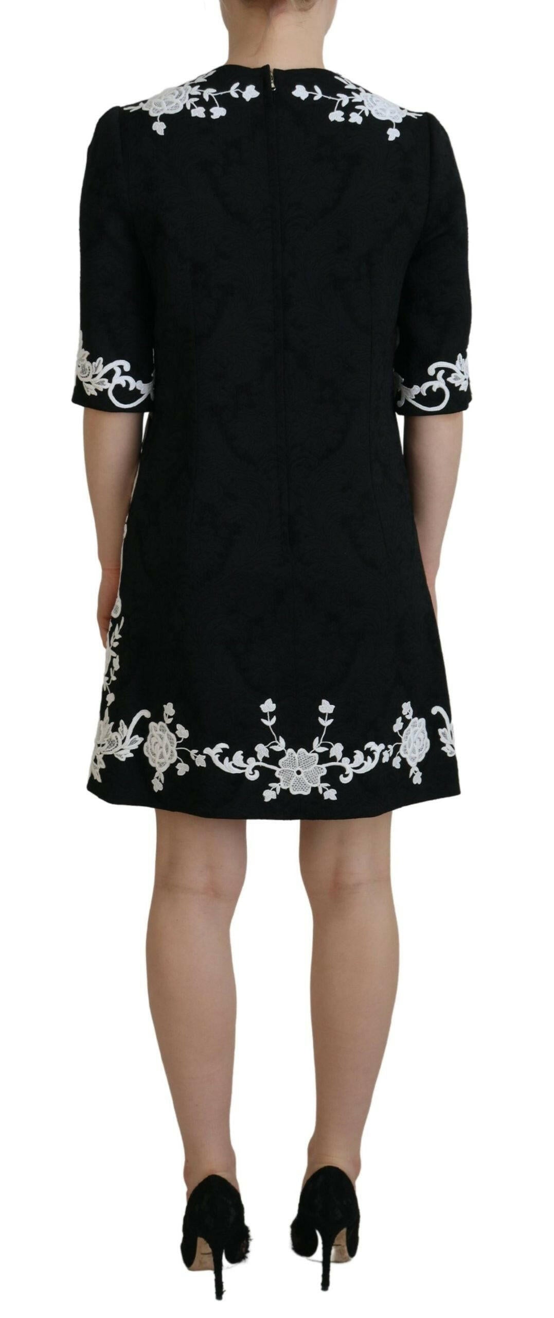 Dolce & Gabbana Black Lace Trim Half Sleeves A-line Dress -   -  Dolce & Gabbana.