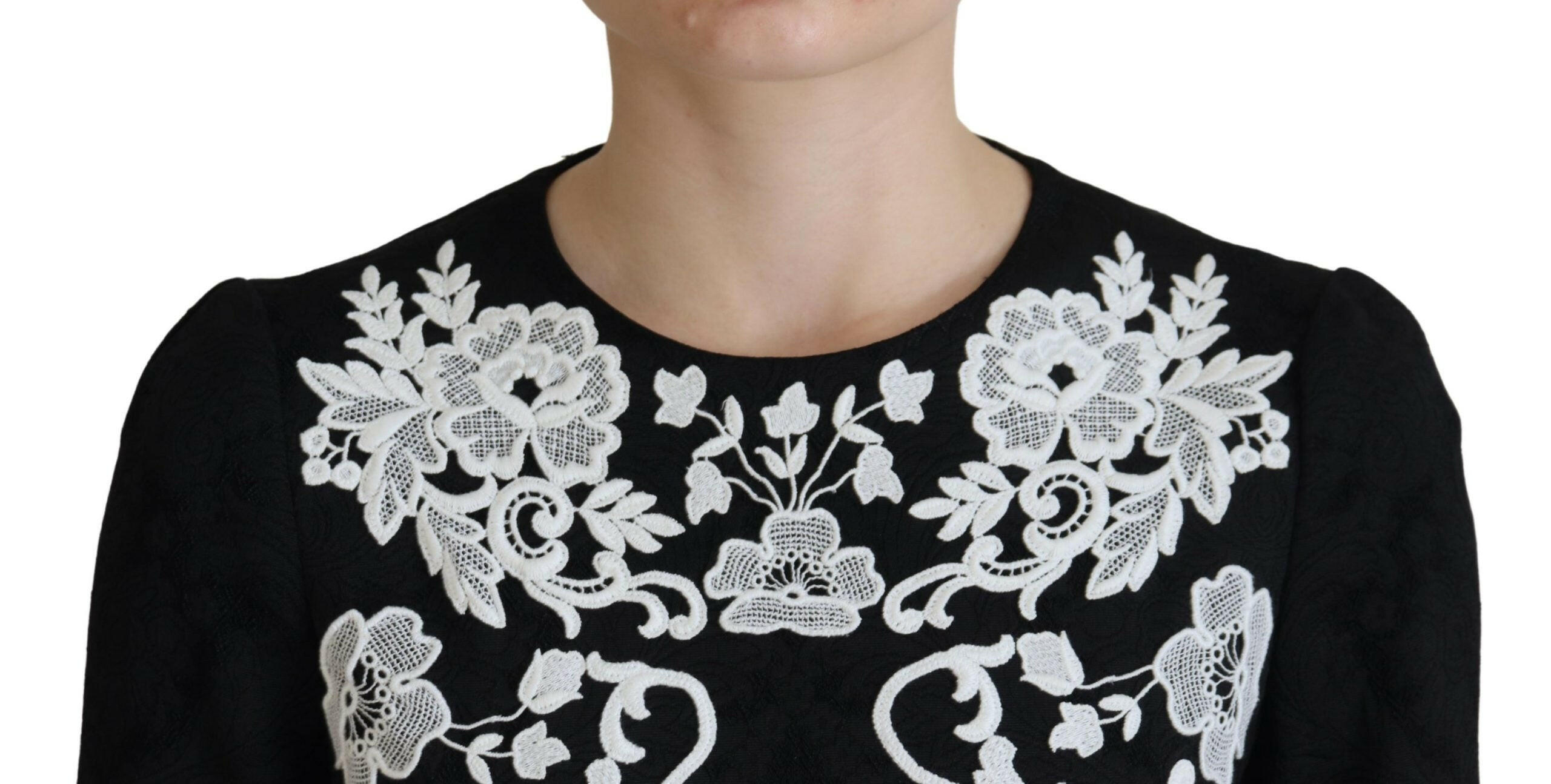Dolce & Gabbana Black Lace Trim Half Sleeves A-line Dress -   -  Dolce & Gabbana.