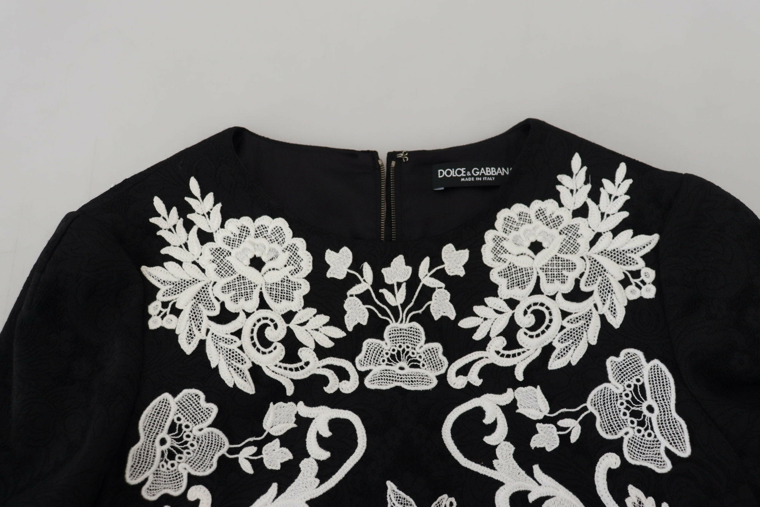 Dolce & Gabbana Black Lace Trim Half Sleeves A-line Dress -   -  Dolce & Gabbana.