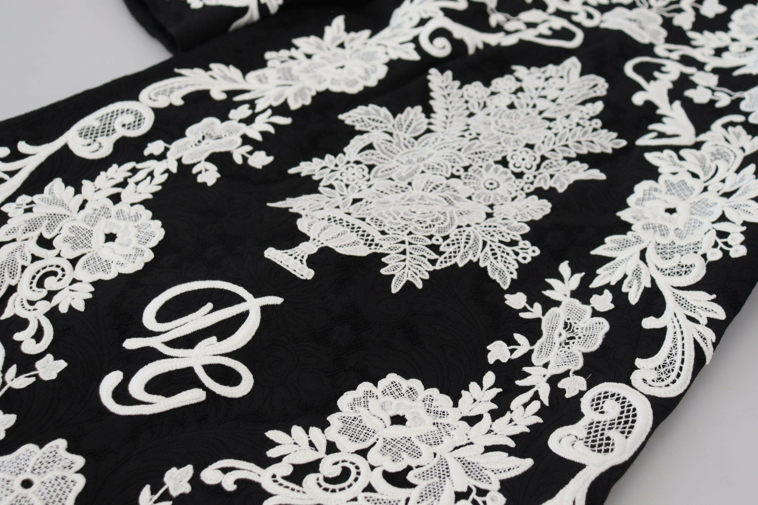 Dolce & Gabbana Black Lace Trim Half Sleeves A-line Dress -   -  Dolce & Gabbana.