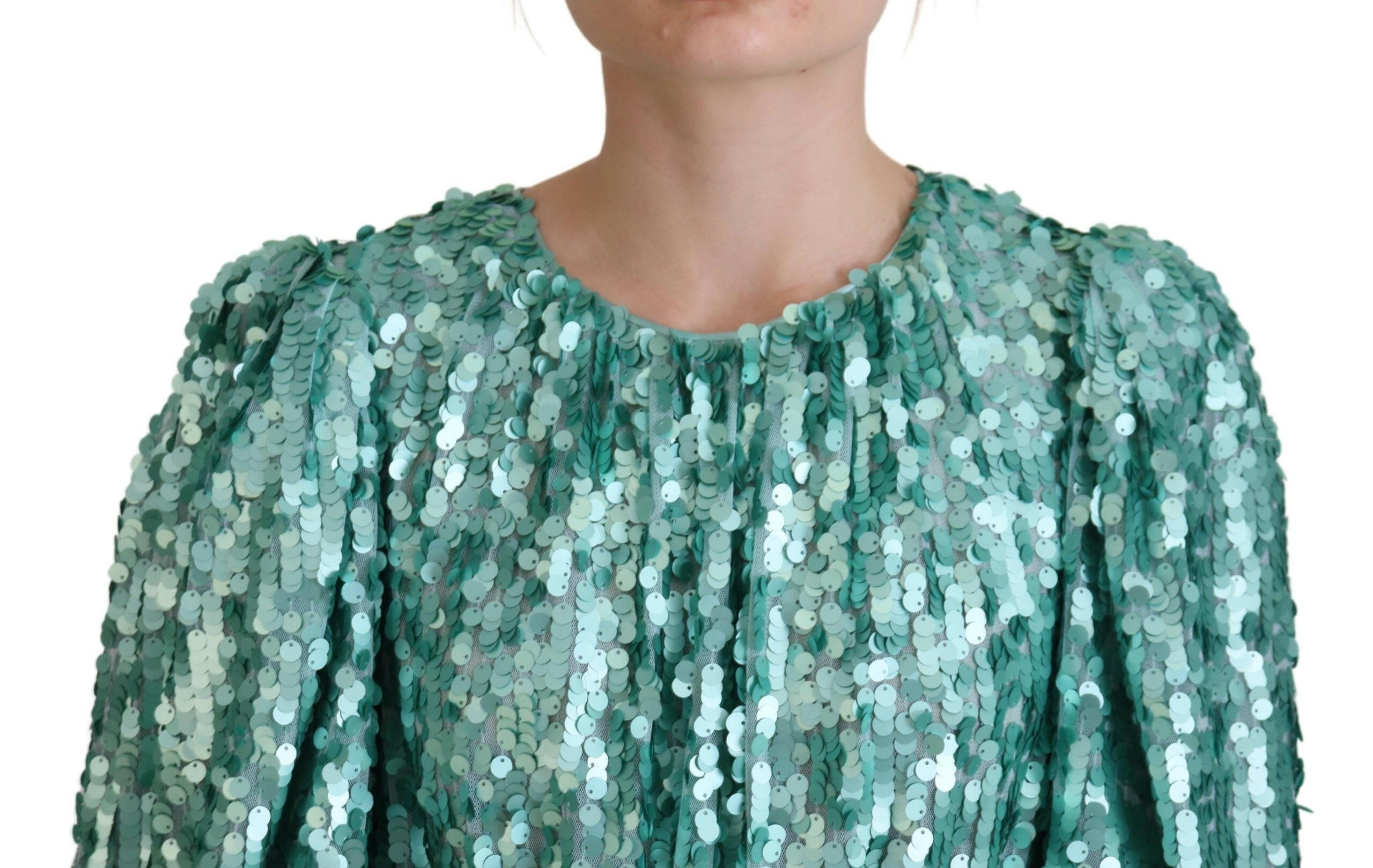 Dolce & Gabbana Blue Sequined Pleated Aline Midi Nylon Dress -   -  Dolce & Gabbana.