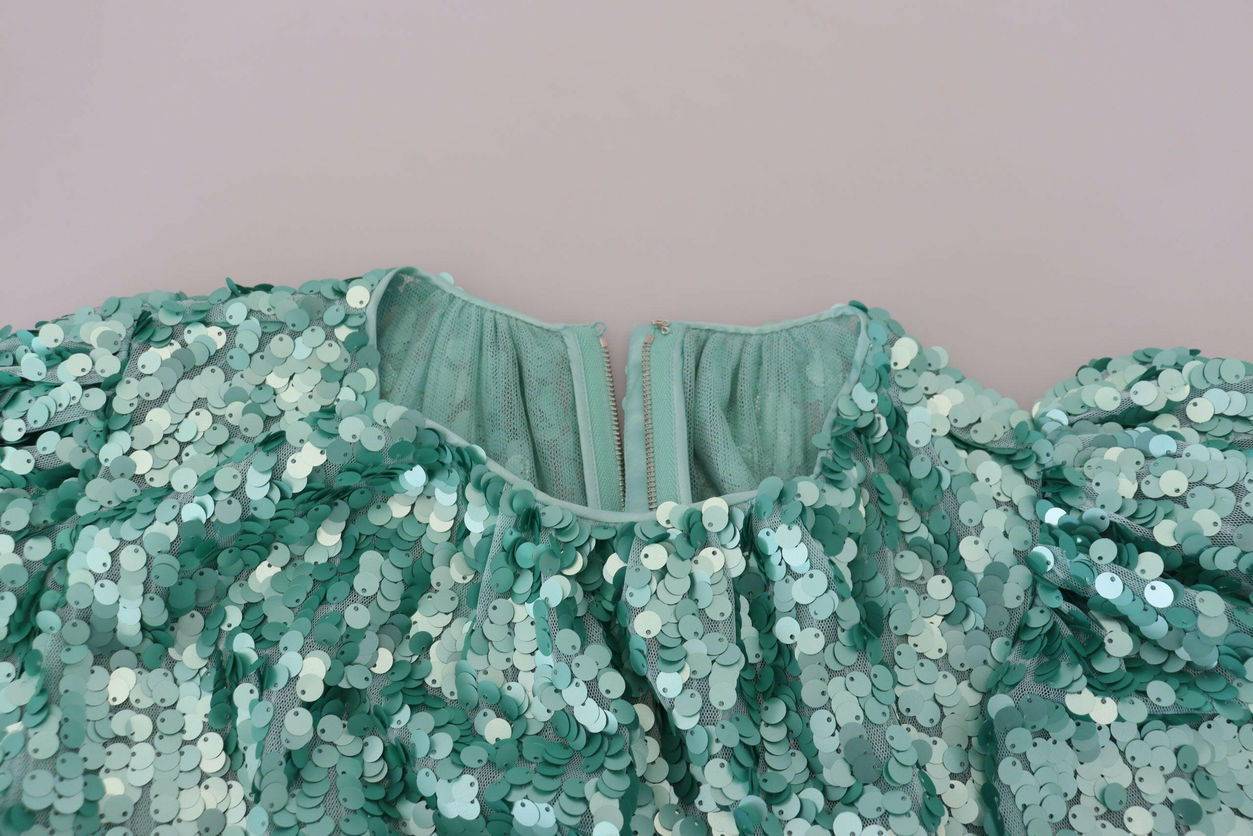 Dolce & Gabbana Blue Sequined Pleated Aline Midi Nylon Dress -   -  Dolce & Gabbana.
