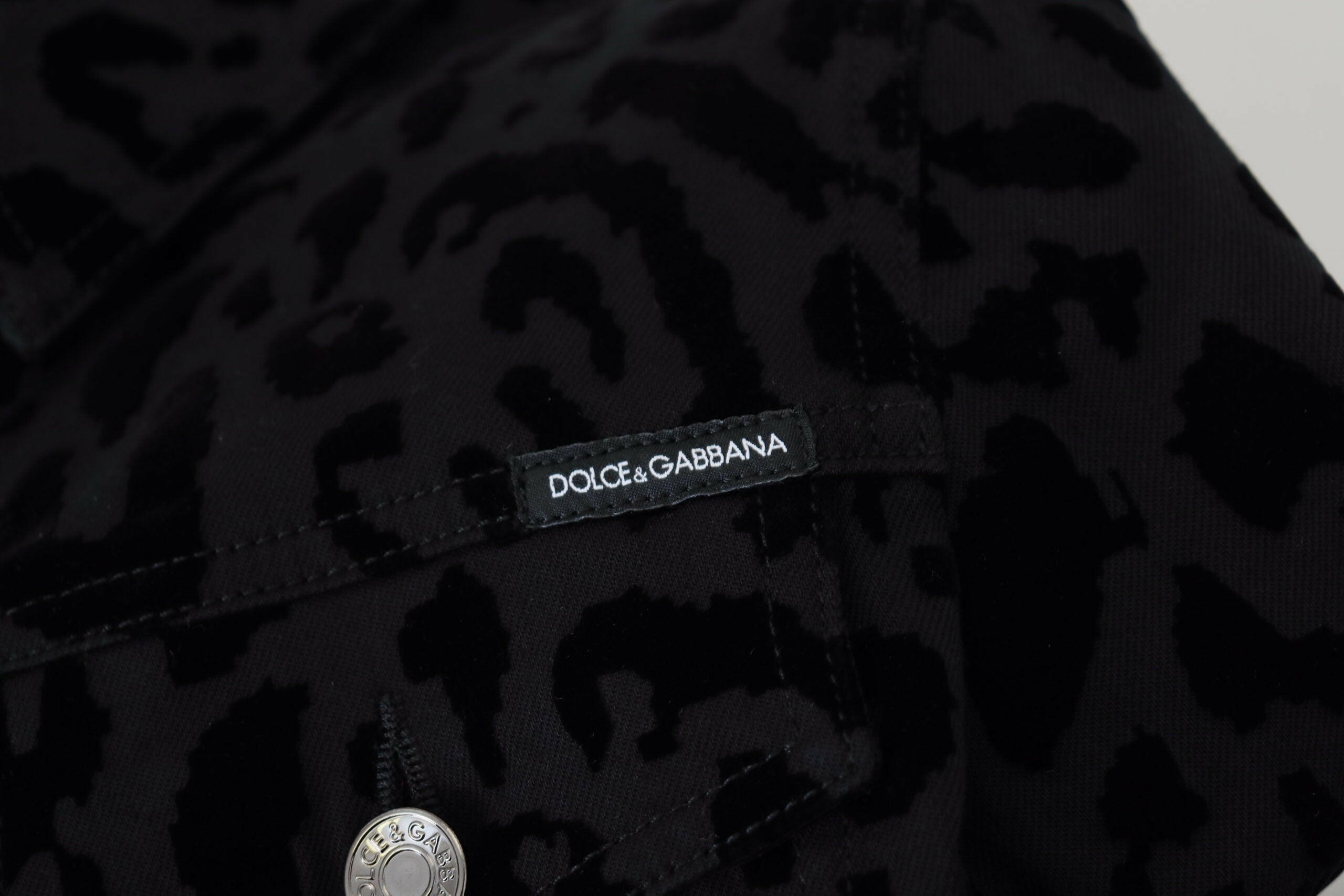 Dolce & Gabbana Black Leopard Long Sleeve Denim Cotton Jacket -   -  Dolce & Gabbana.