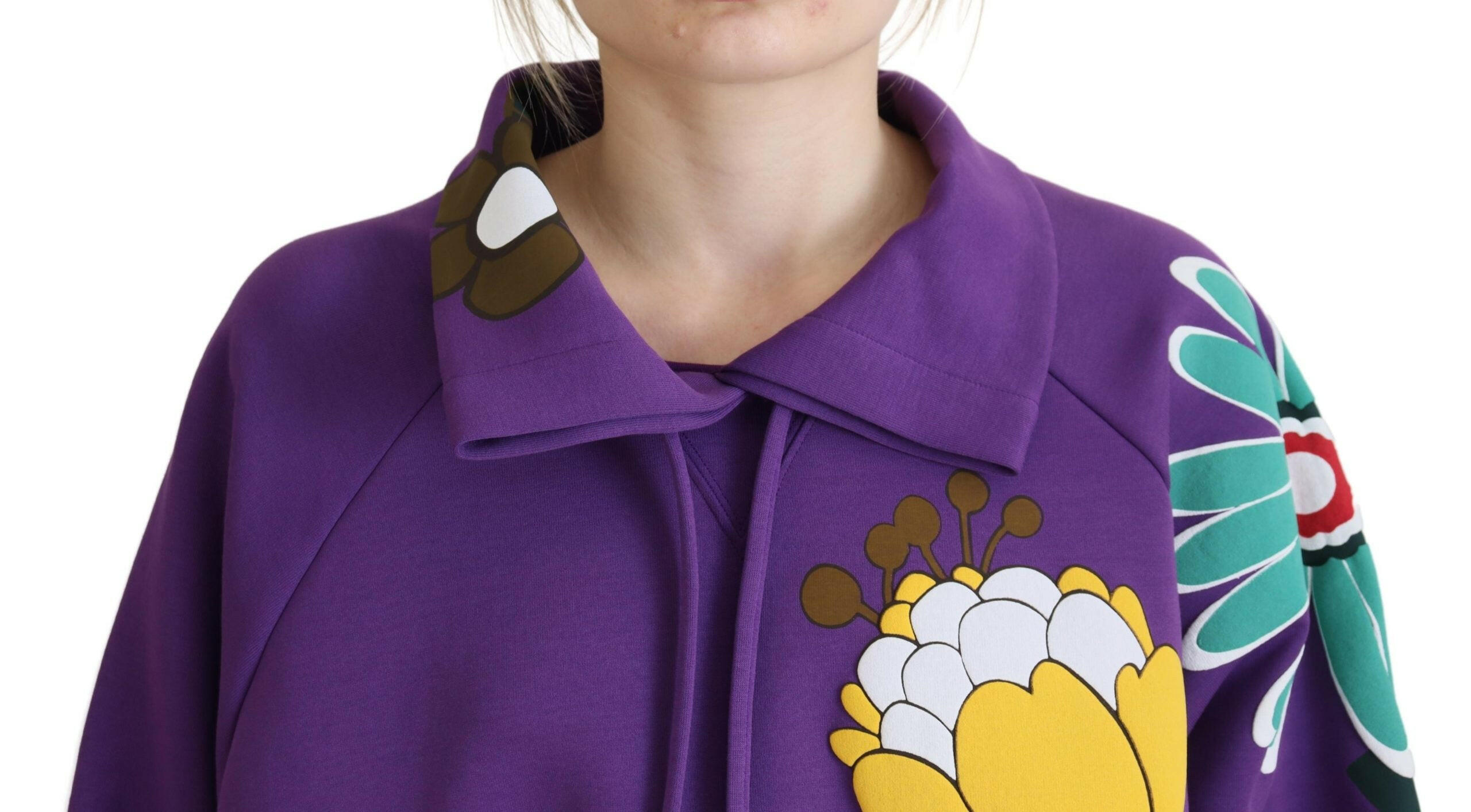 Dolce & Gabbana Purple Floral Print Pullover  Cotton Sweater -   -  Dolce & Gabbana.