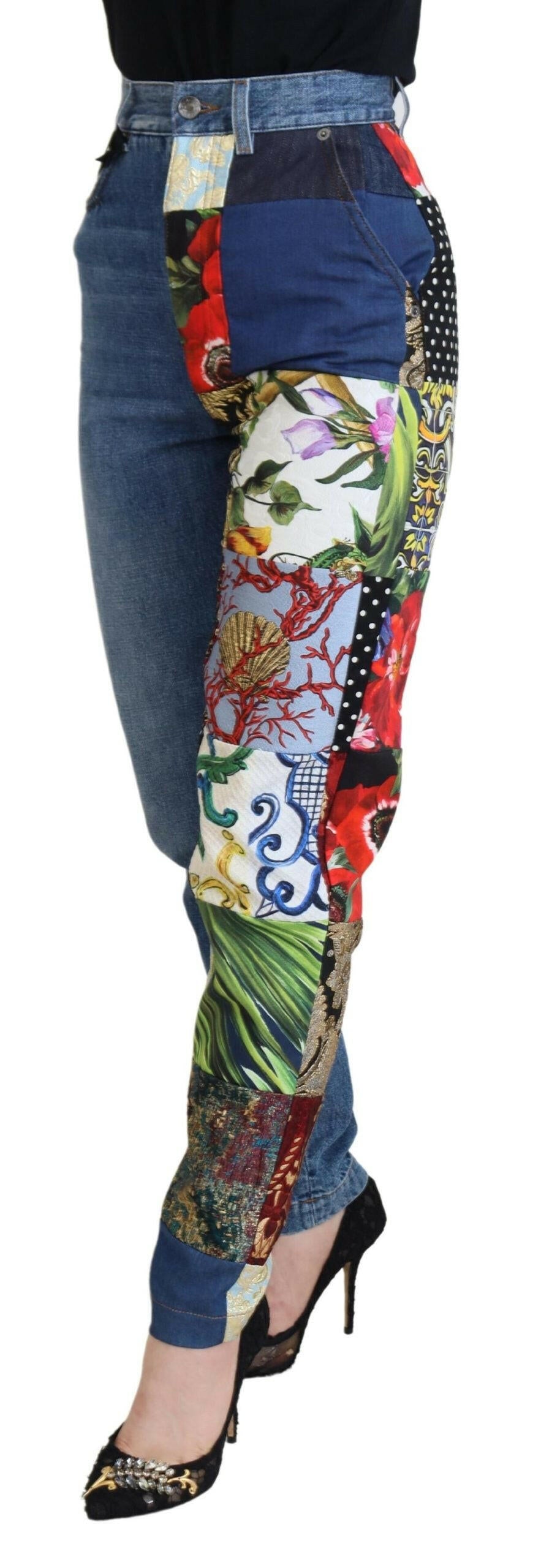 Dolce & Gabbana Blue Jacquard Majolica High Waist Jeans -   -  Dolce & Gabbana.