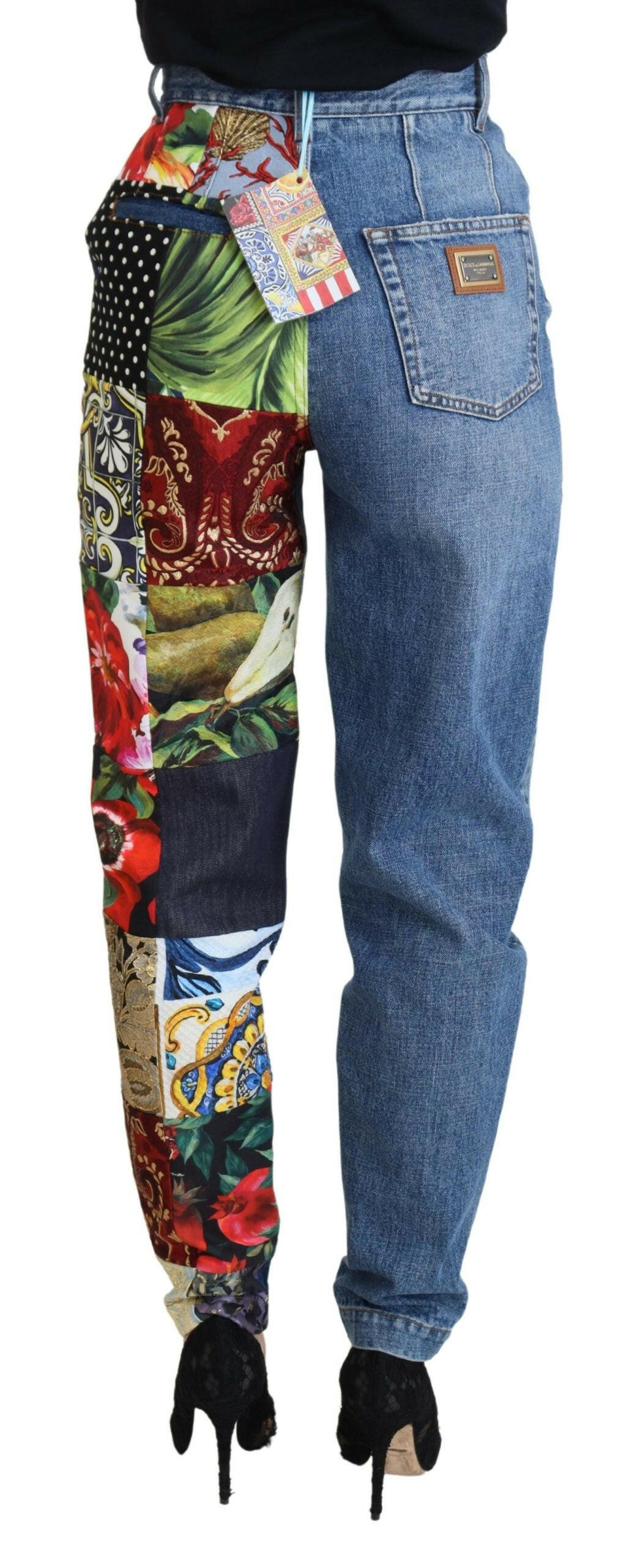 Dolce & Gabbana Blue Jacquard Majolica High Waist Jeans -   -  Dolce & Gabbana.