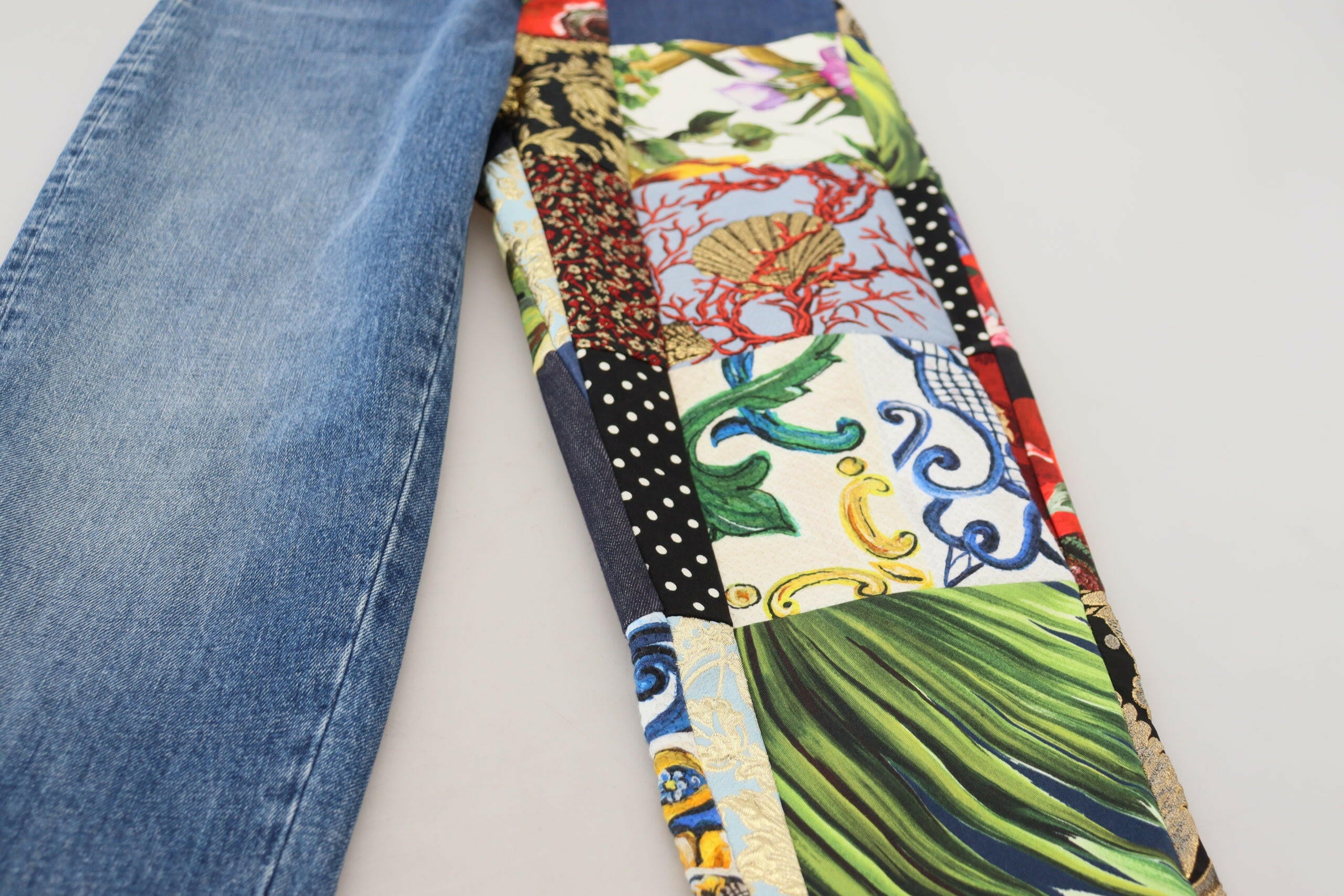 Dolce & Gabbana Blue Jacquard Majolica High Waist Jeans -   -  Dolce & Gabbana.