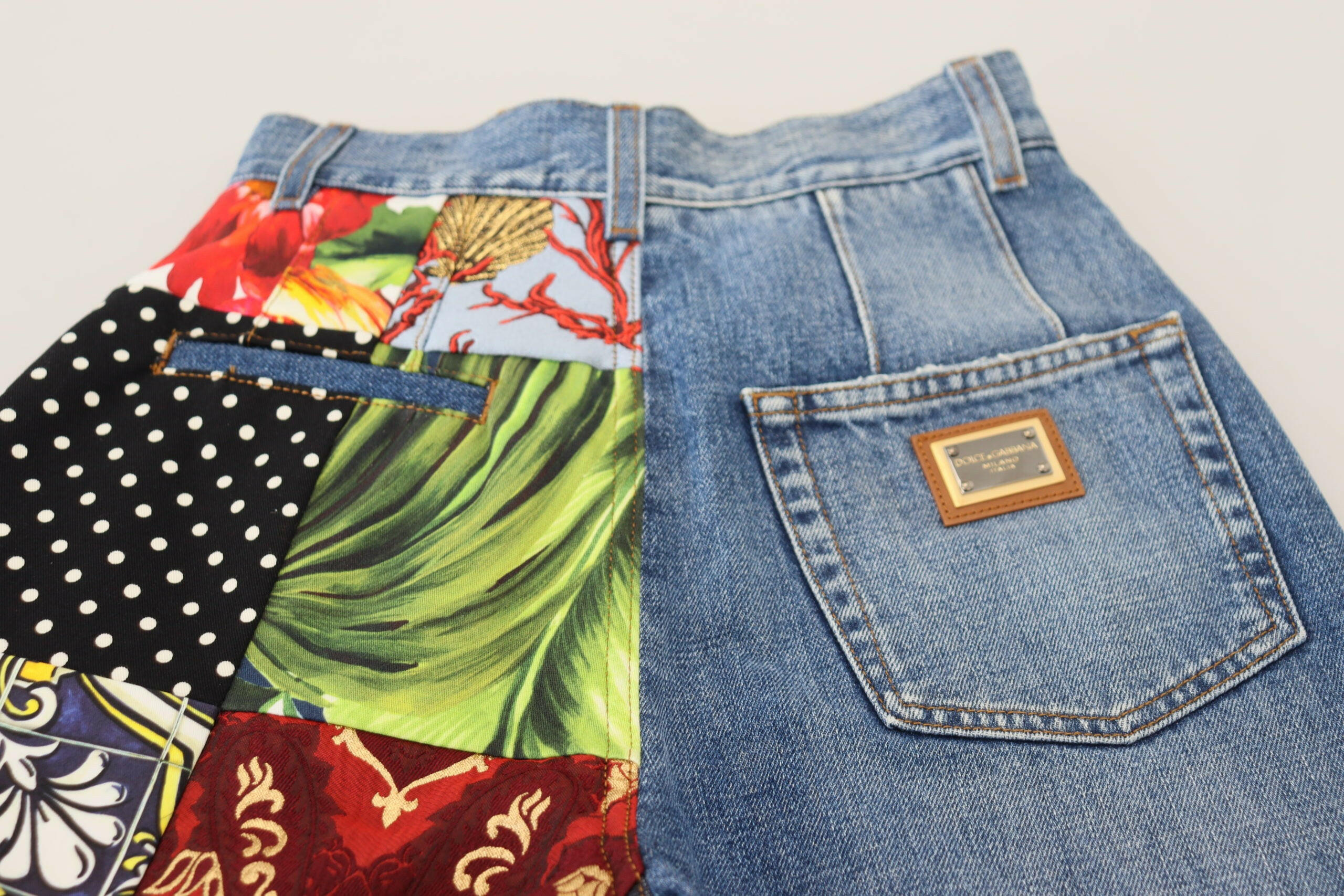 Dolce & Gabbana Blue Jacquard Majolica High Waist Jeans -   -  Dolce & Gabbana.