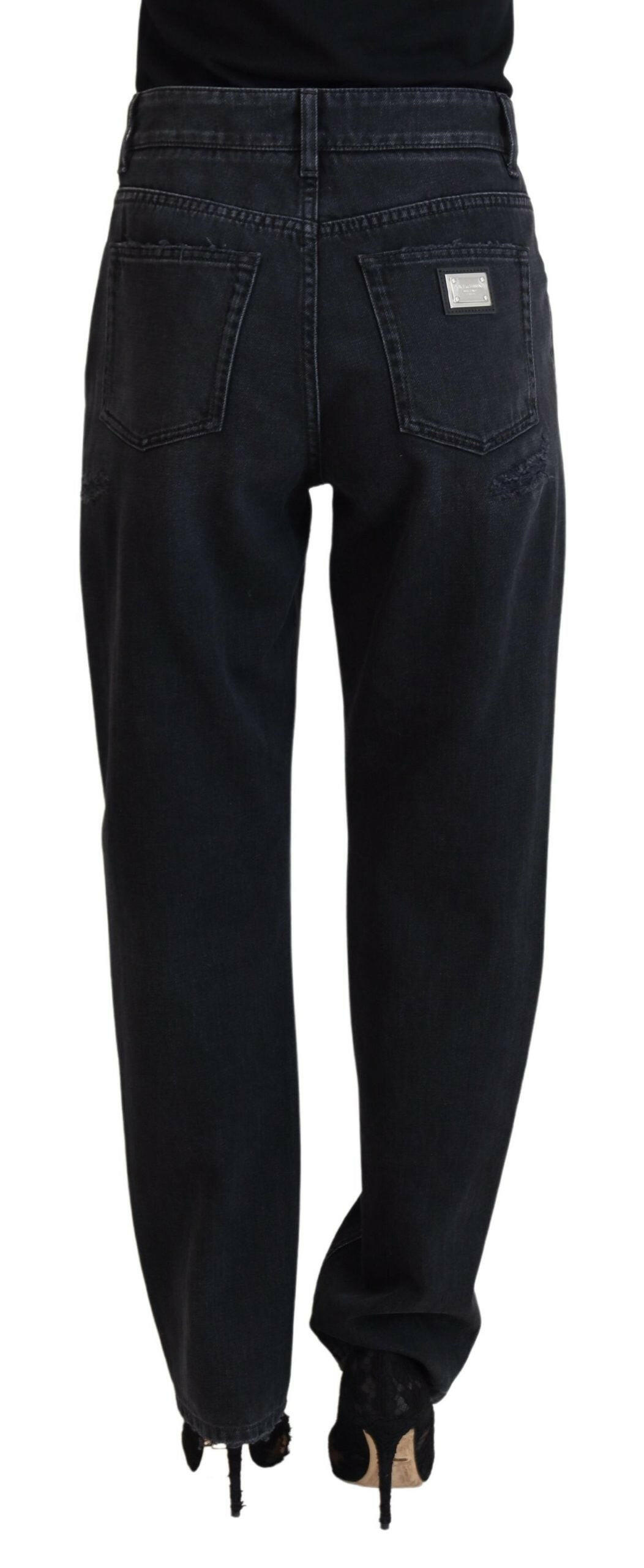 Dolce & Gabbana Black Cotton Tattered High Waist Denim Jeans -   -  Dolce & Gabbana.
