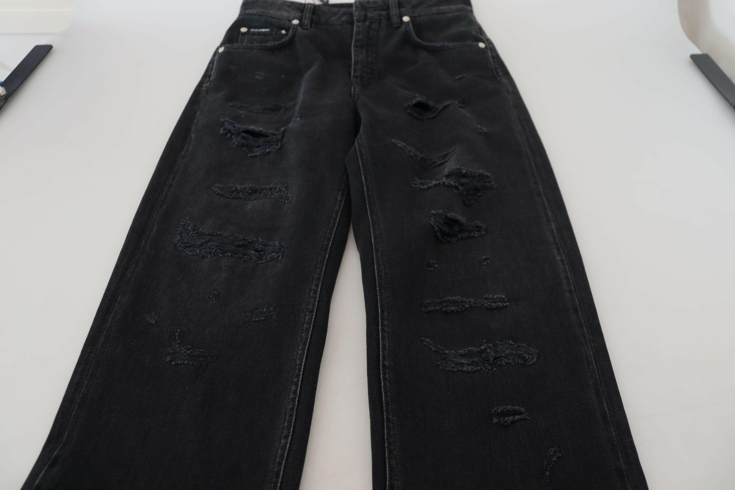 Dolce & Gabbana Black Cotton Tattered High Waist Denim Jeans -   -  Dolce & Gabbana.