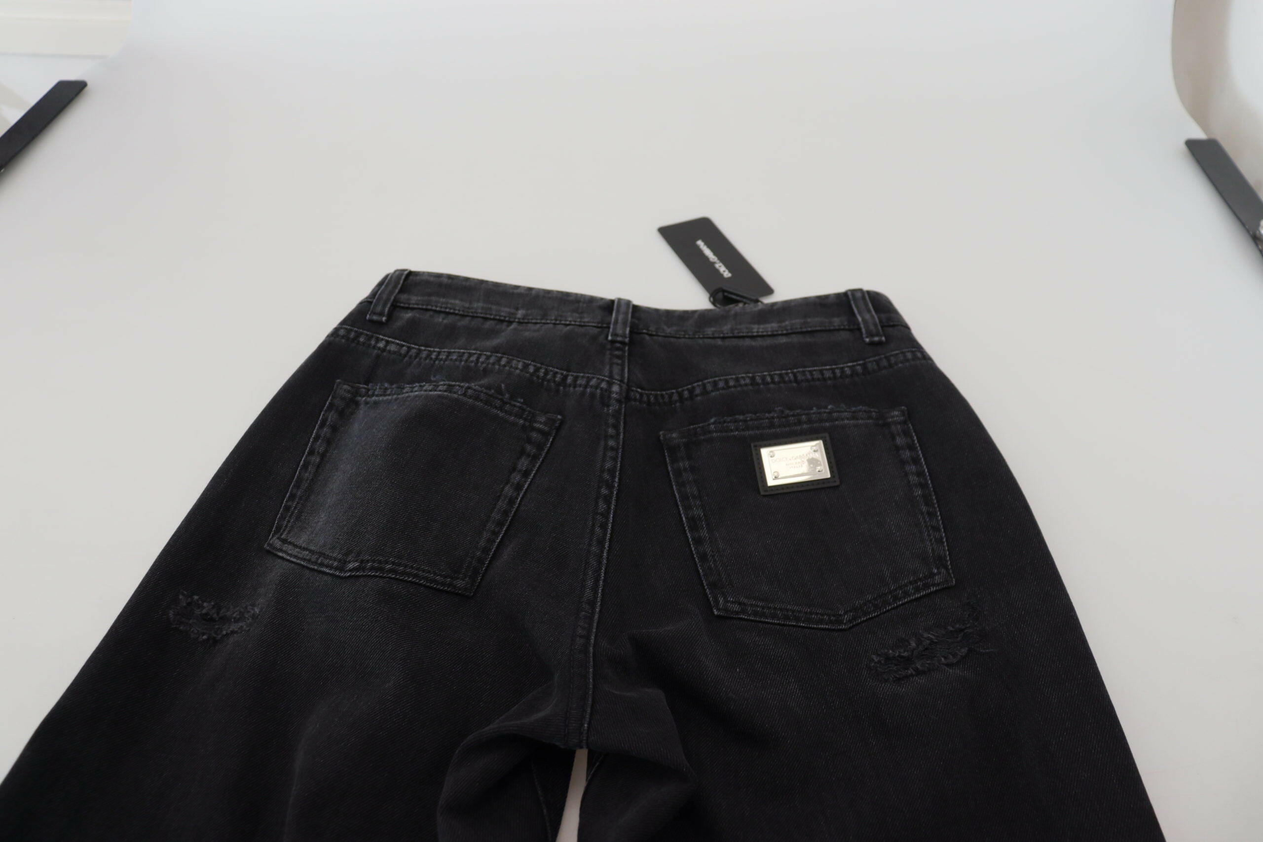 Dolce & Gabbana Black Cotton Tattered High Waist Denim Jeans -   -  Dolce & Gabbana.