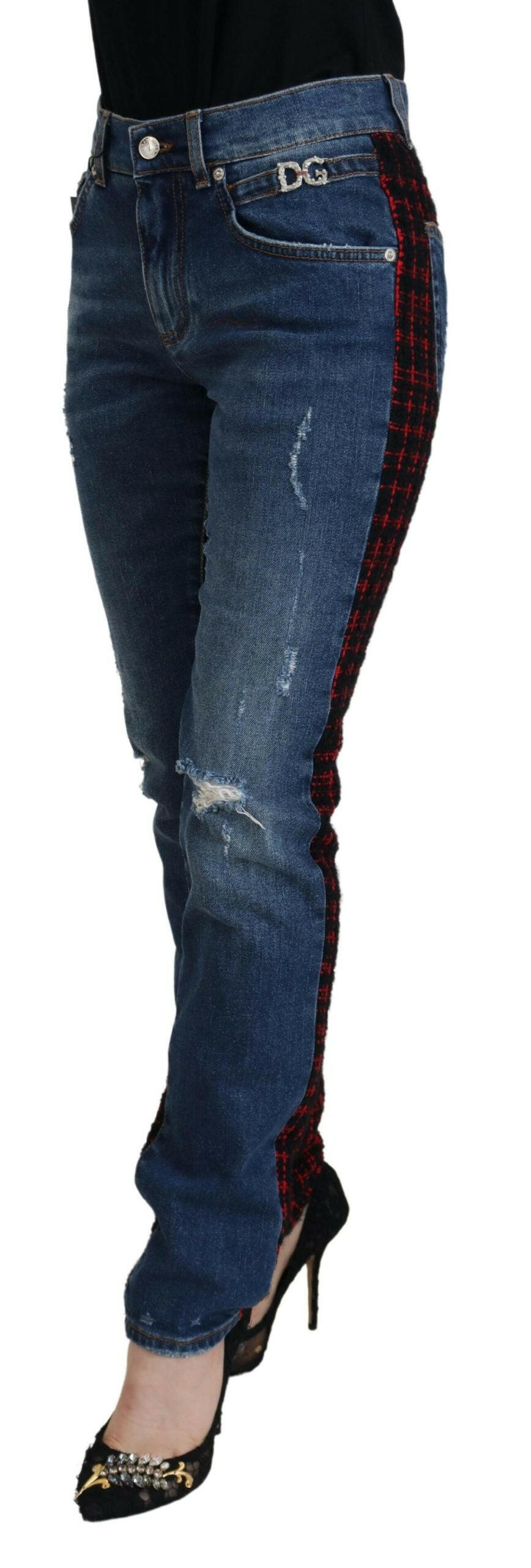 Dolce & Gabbana Blue Checkered Back Skinny Denim Jeans -   -  Dolce & Gabbana.