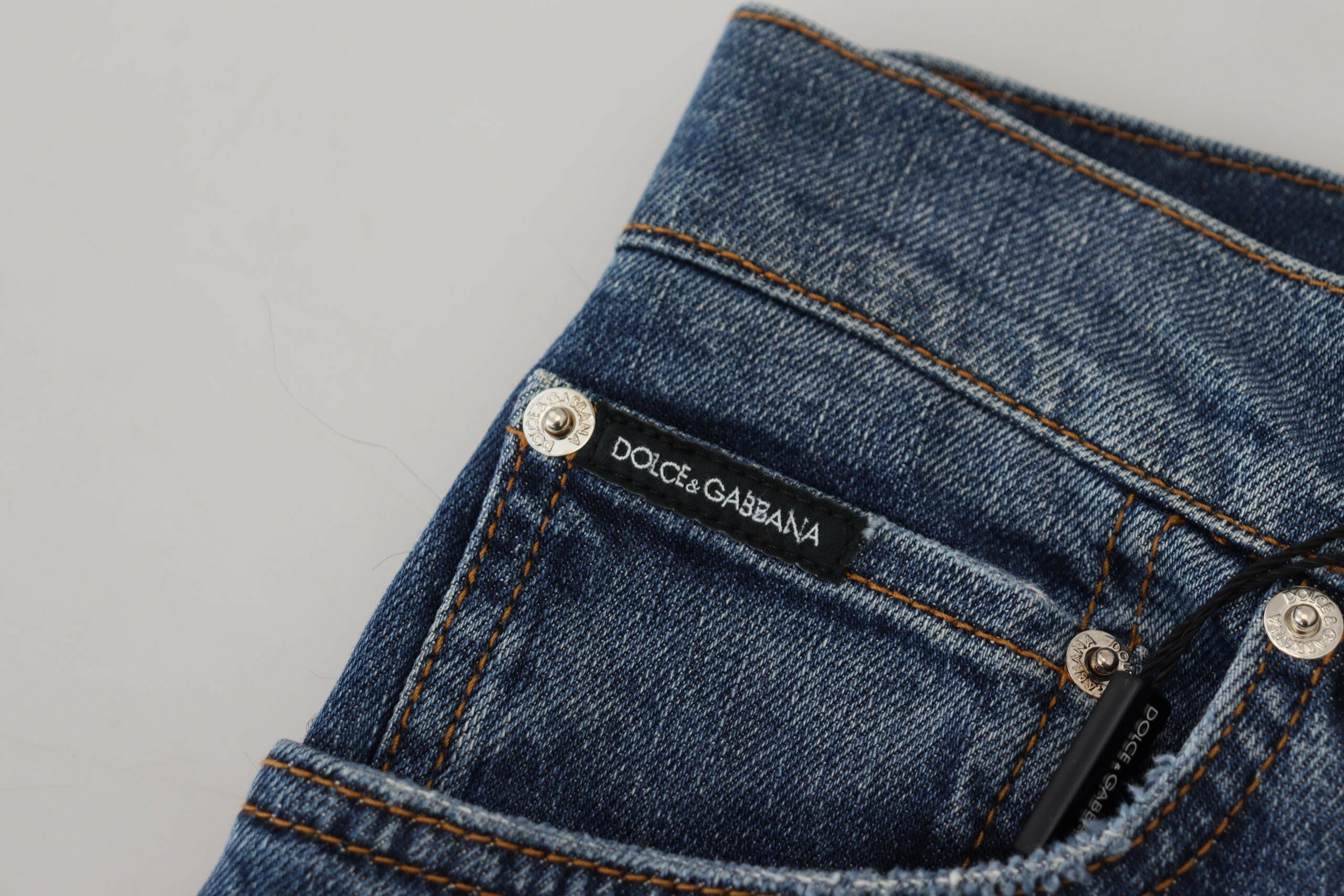 Dolce & Gabbana Blue Checkered Back Skinny Denim Jeans -   -  Dolce & Gabbana.