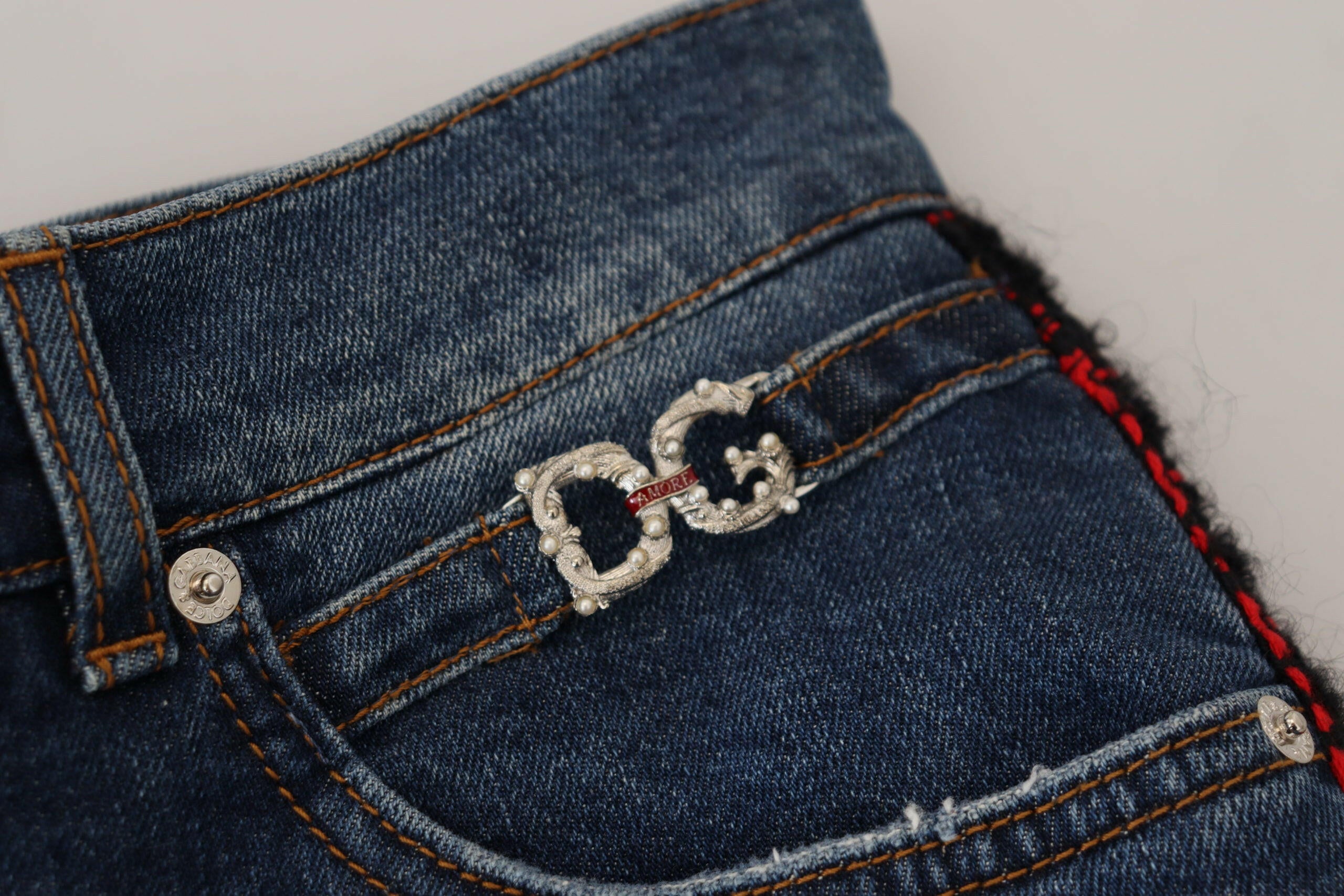 Dolce & Gabbana Blue Checkered Back Skinny Denim Jeans -   -  Dolce & Gabbana.