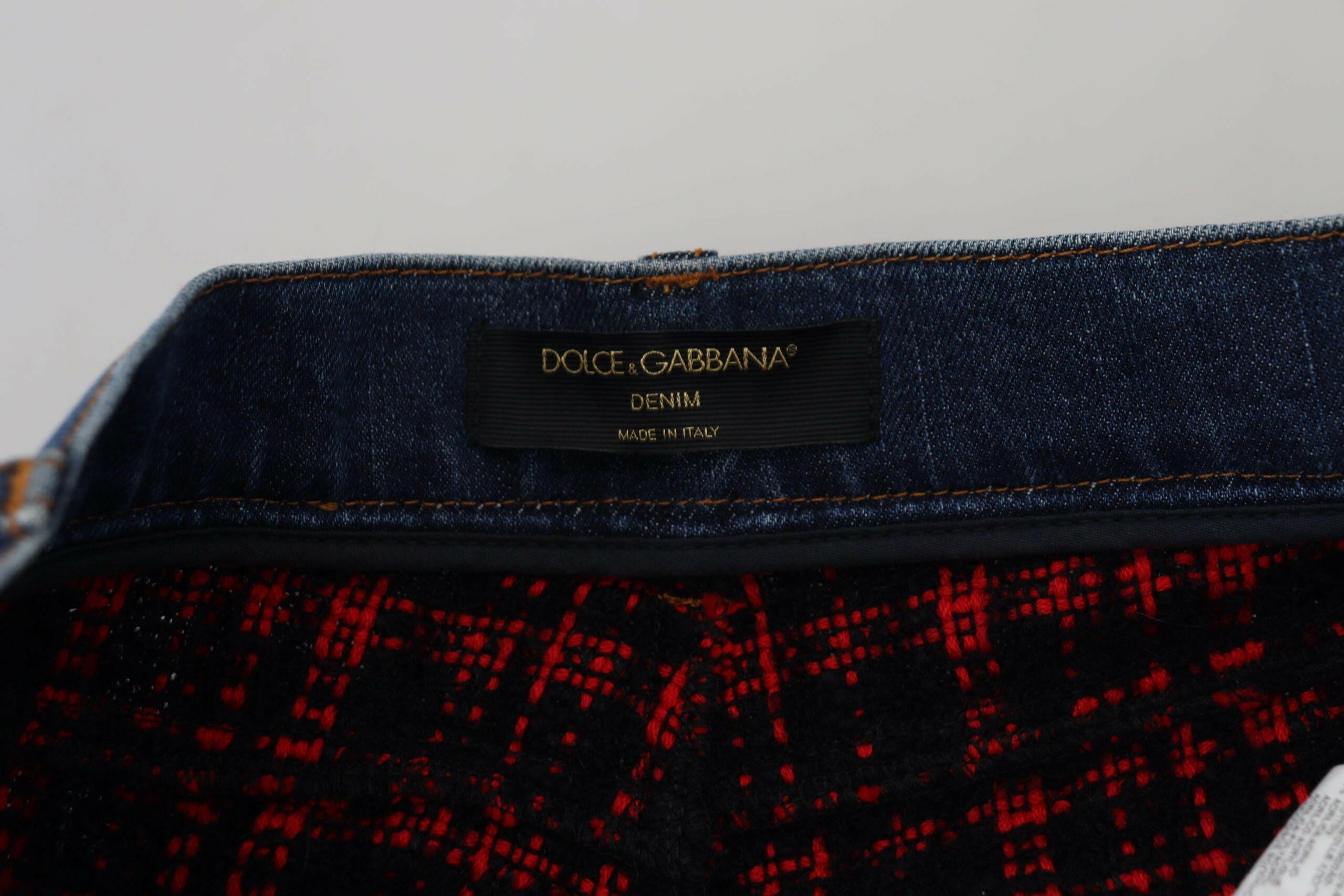 Dolce & Gabbana Blue Checkered Back Skinny Denim Jeans -   -  Dolce & Gabbana.