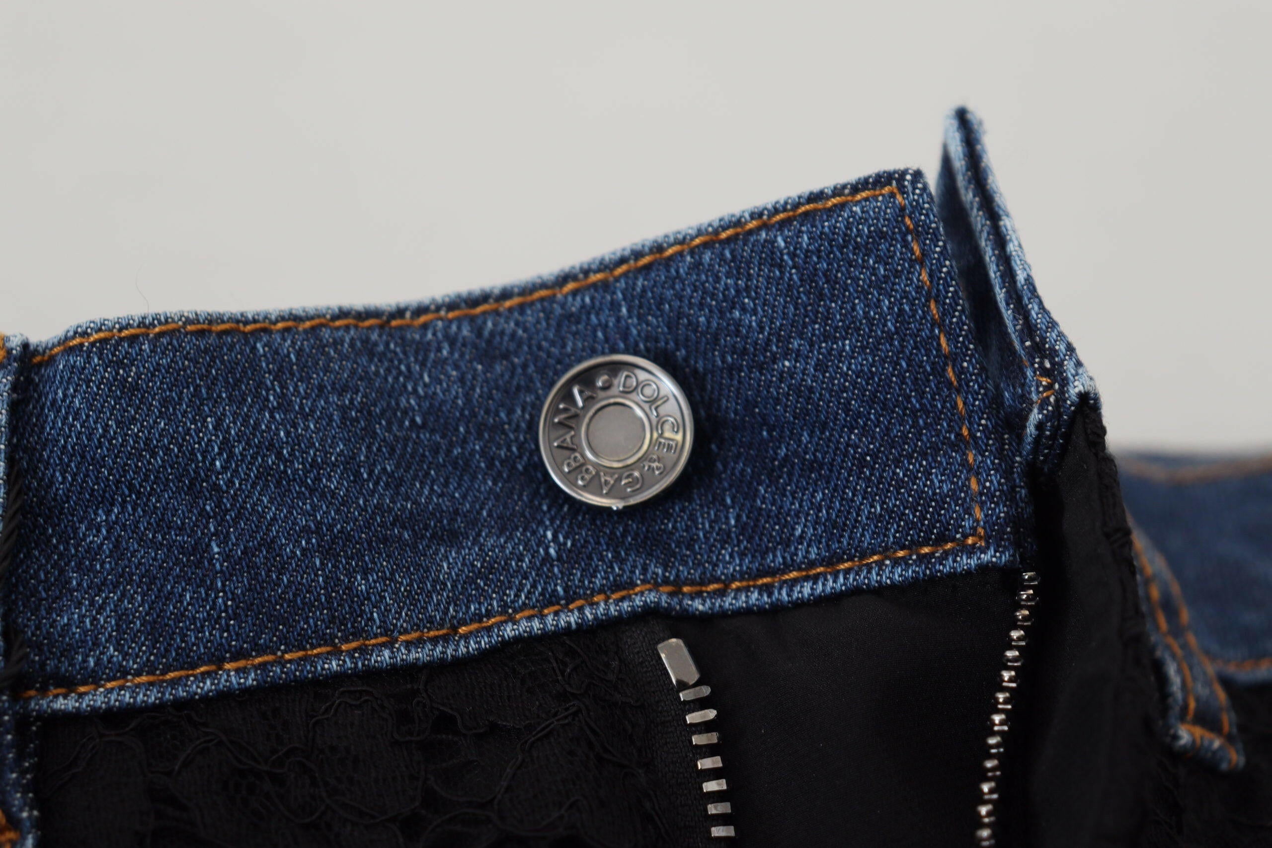 Dolce & Gabbana Black Floral Lace Front Skinny Denim Jeans -   -  Dolce & Gabbana.