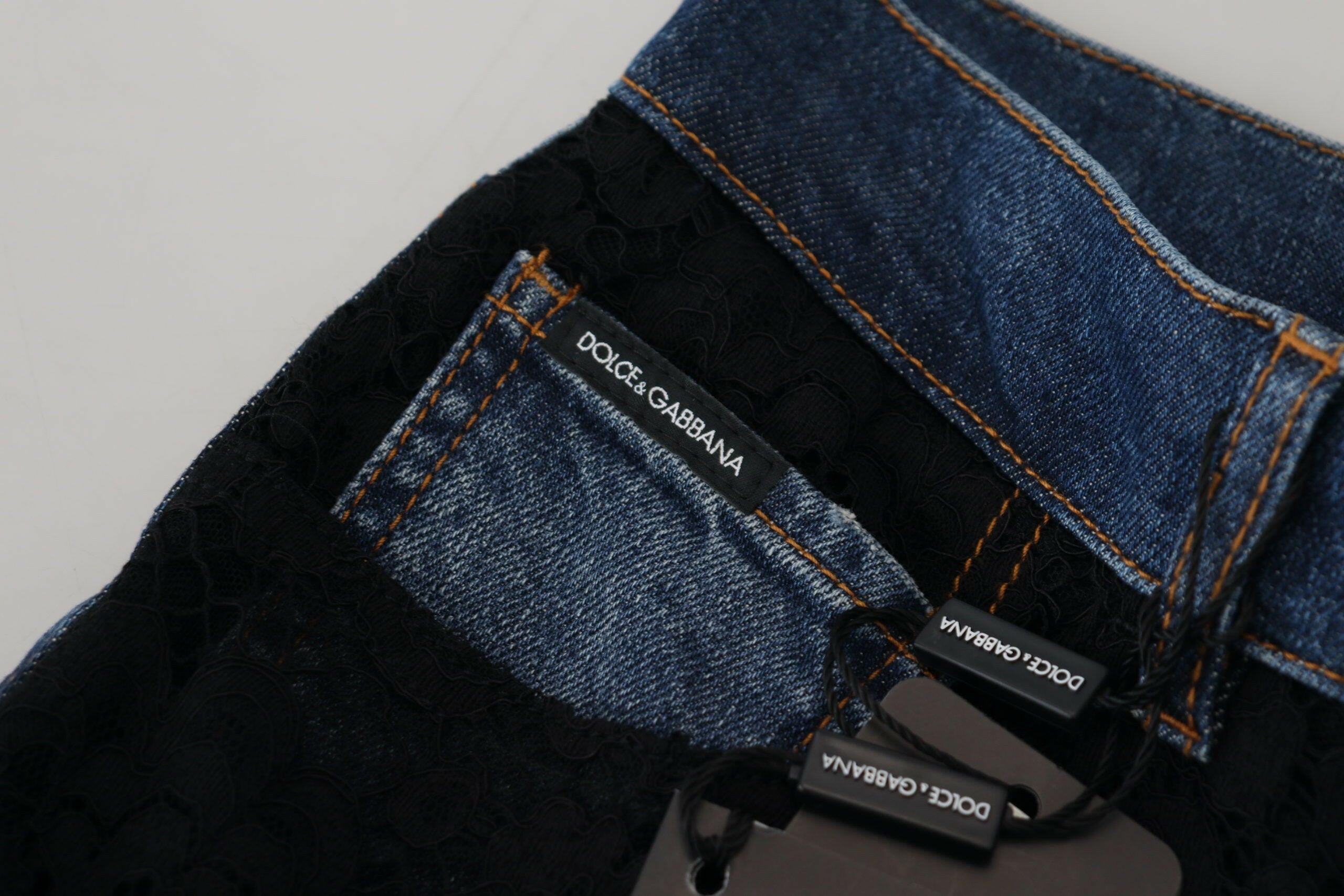 Dolce & Gabbana Black Floral Lace Front Skinny Denim Jeans -   -  Dolce & Gabbana.