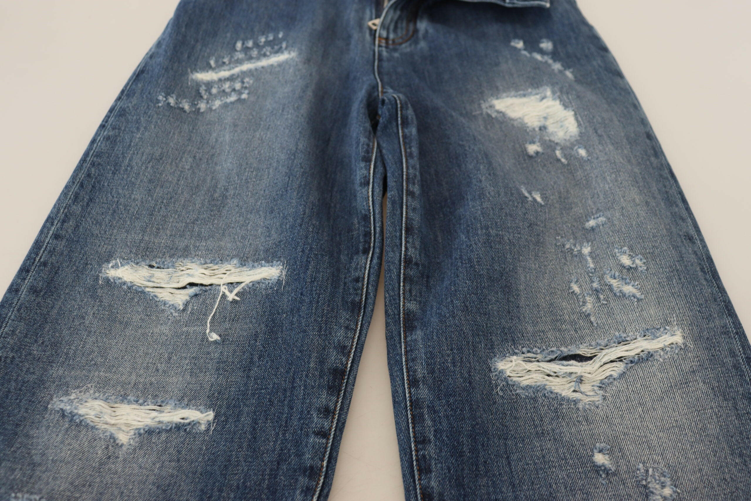Dolce & Gabbana Blue Washed Cotton Tattered Denim Jeans -   -  Dolce & Gabbana.