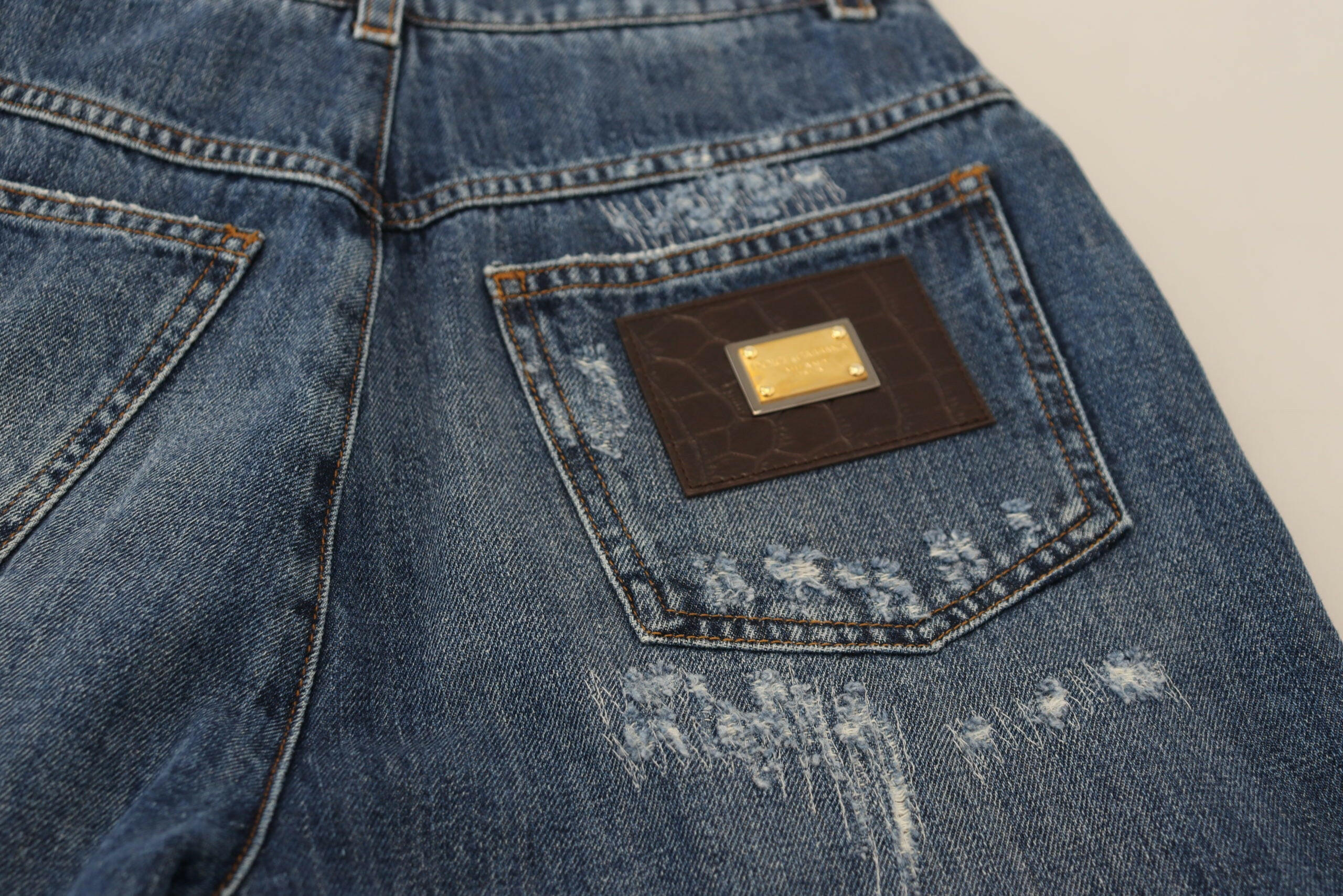 Dolce & Gabbana Blue Washed Cotton Tattered Denim Jeans -   -  Dolce & Gabbana.
