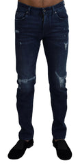 Dolce & Gabbana Blue Cotton Skinny Tattered Denim Jeans -   -  Dolce & Gabbana.