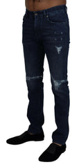 Dolce & Gabbana Blue Cotton Skinny Tattered Denim Jeans -   -  Dolce & Gabbana.
