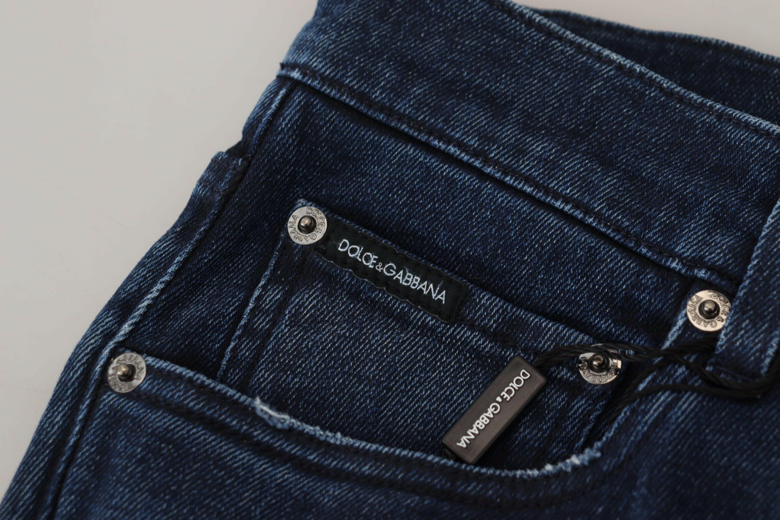 Dolce & Gabbana Blue Cotton Skinny Tattered Denim Jeans -   -  Dolce & Gabbana.