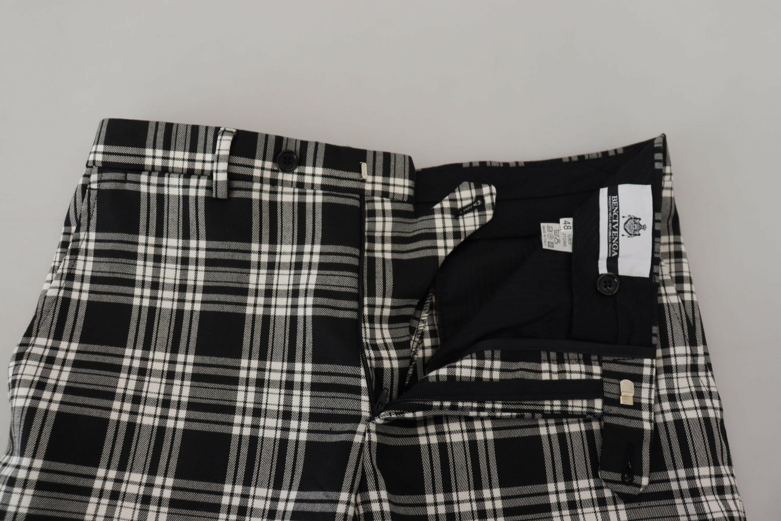 BENCIVENGA Black Checkered Cotton Men Casual Pants -   -  BENCIVENGA.